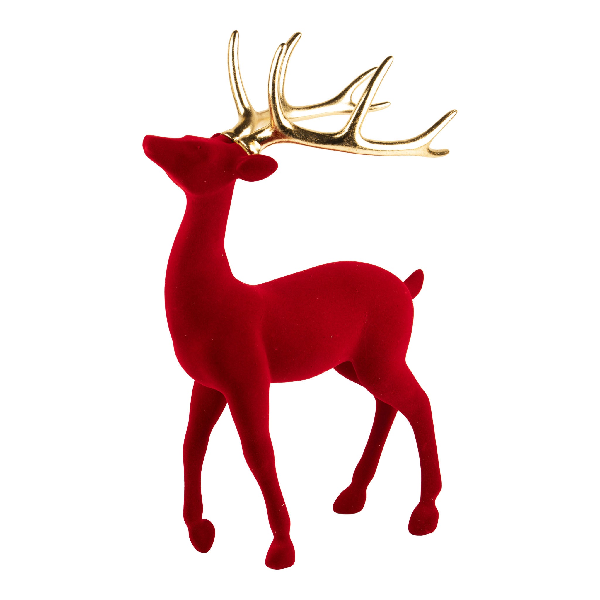 44cm Flocked Red Deer Standing - Seasonal Decor