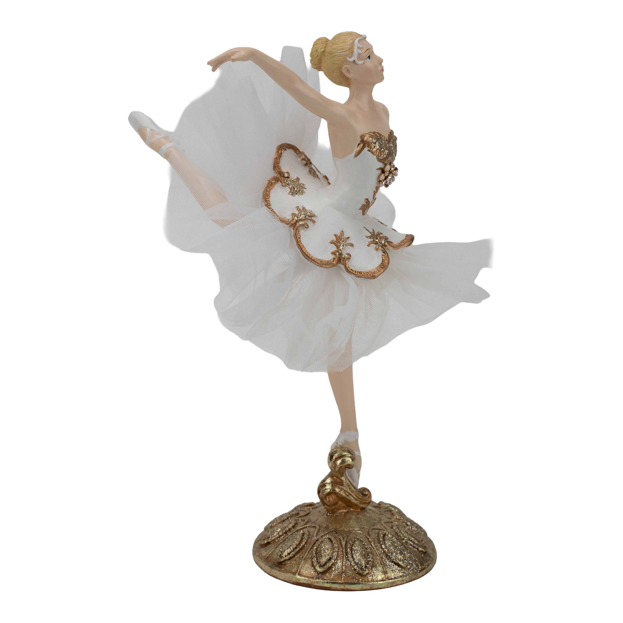 24cm Single Pointe White Gold Ballerina - Seasonal Decor