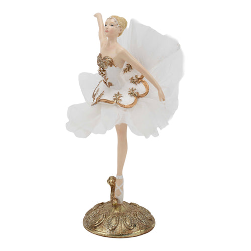 24cm Single Pointe White Gold Ballerina - Seasonal Decor
