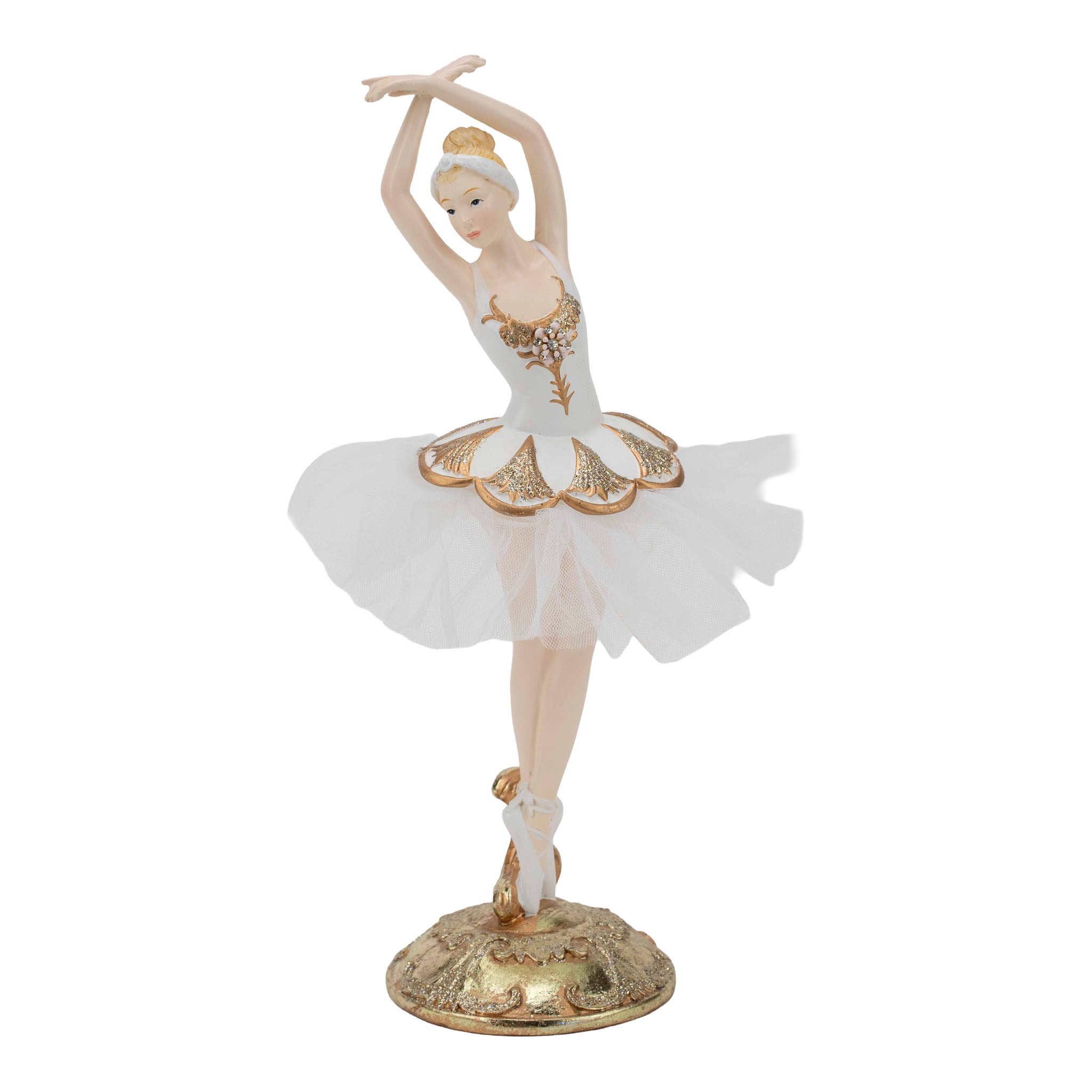 27cm Double Pointe White Gold Ballerina - Seasonal Decor