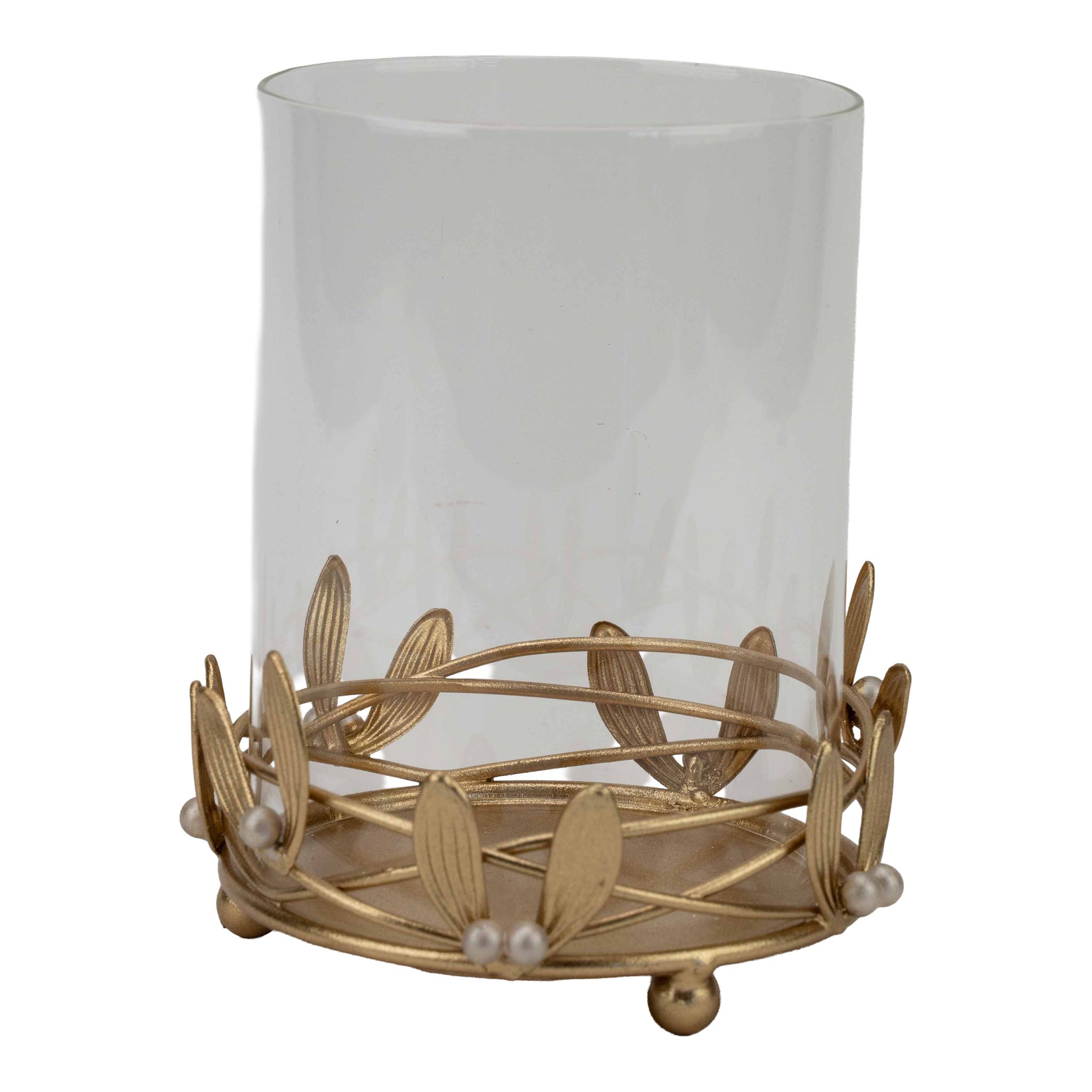17cm Gold Leaf Hurricane Lamp - Seasonal Decor