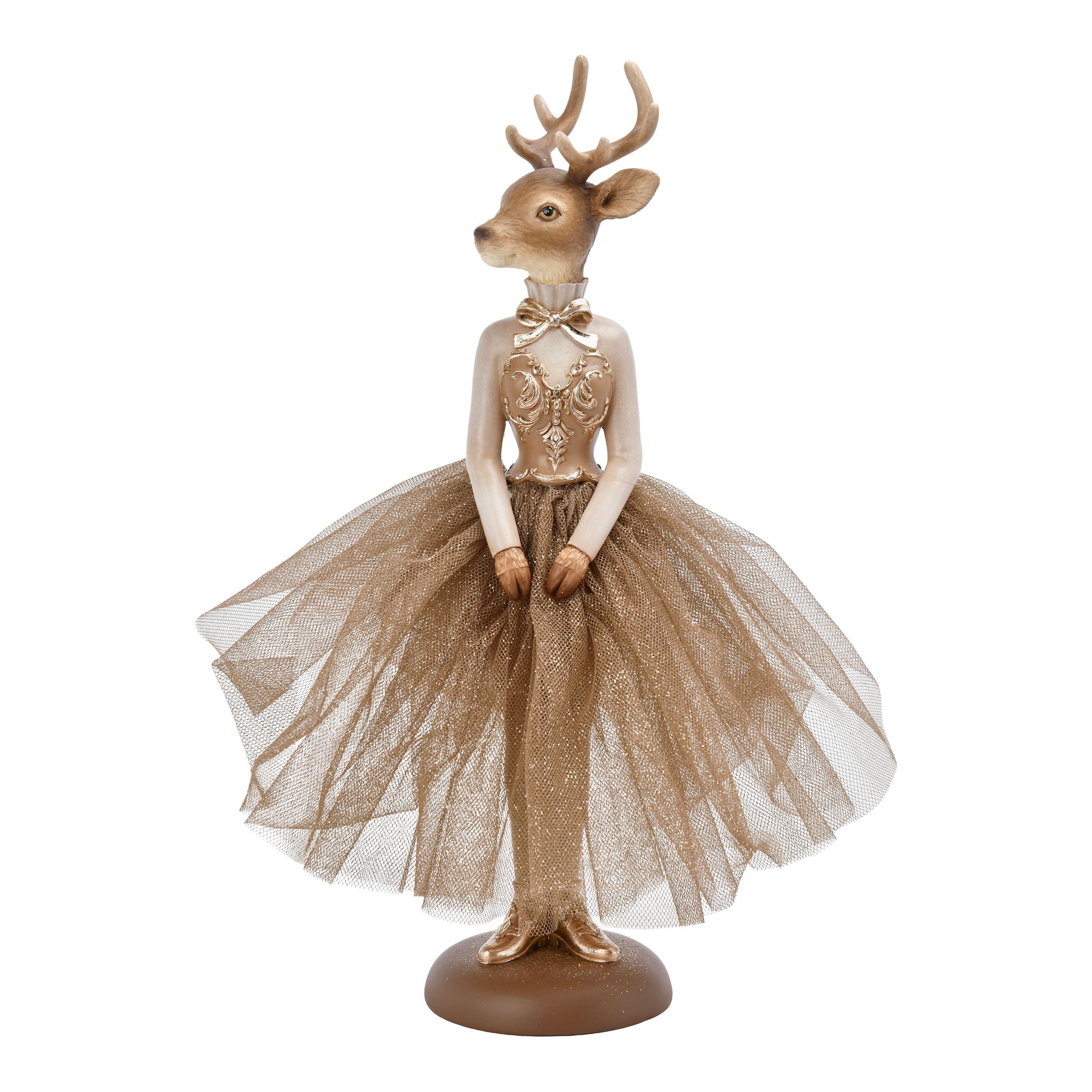 30cm Chocolate Standing Deer Ballerina - Seasonal Decor
