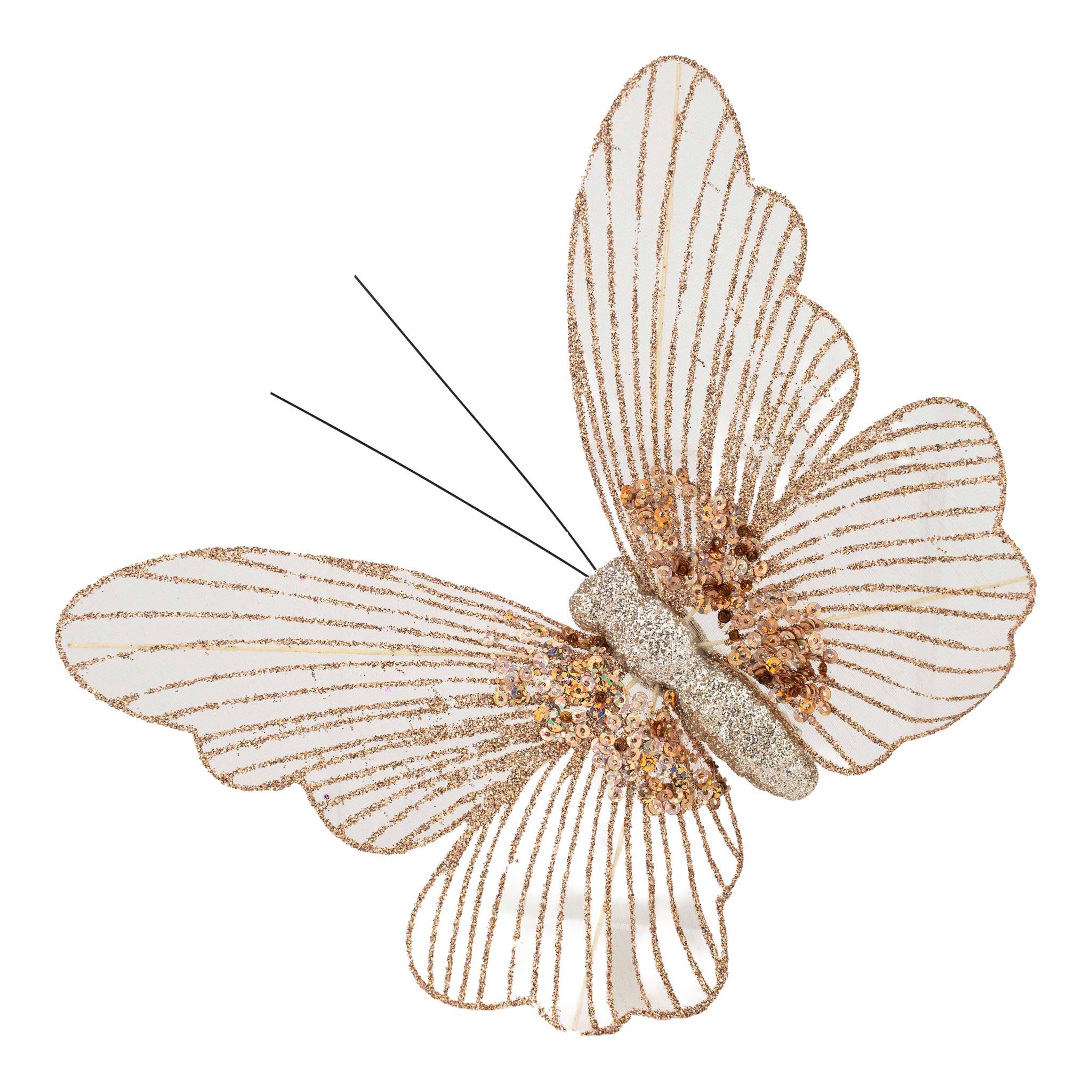 18cm Rose Gold Glitter Butterfly Clip on - Seasonal Decor