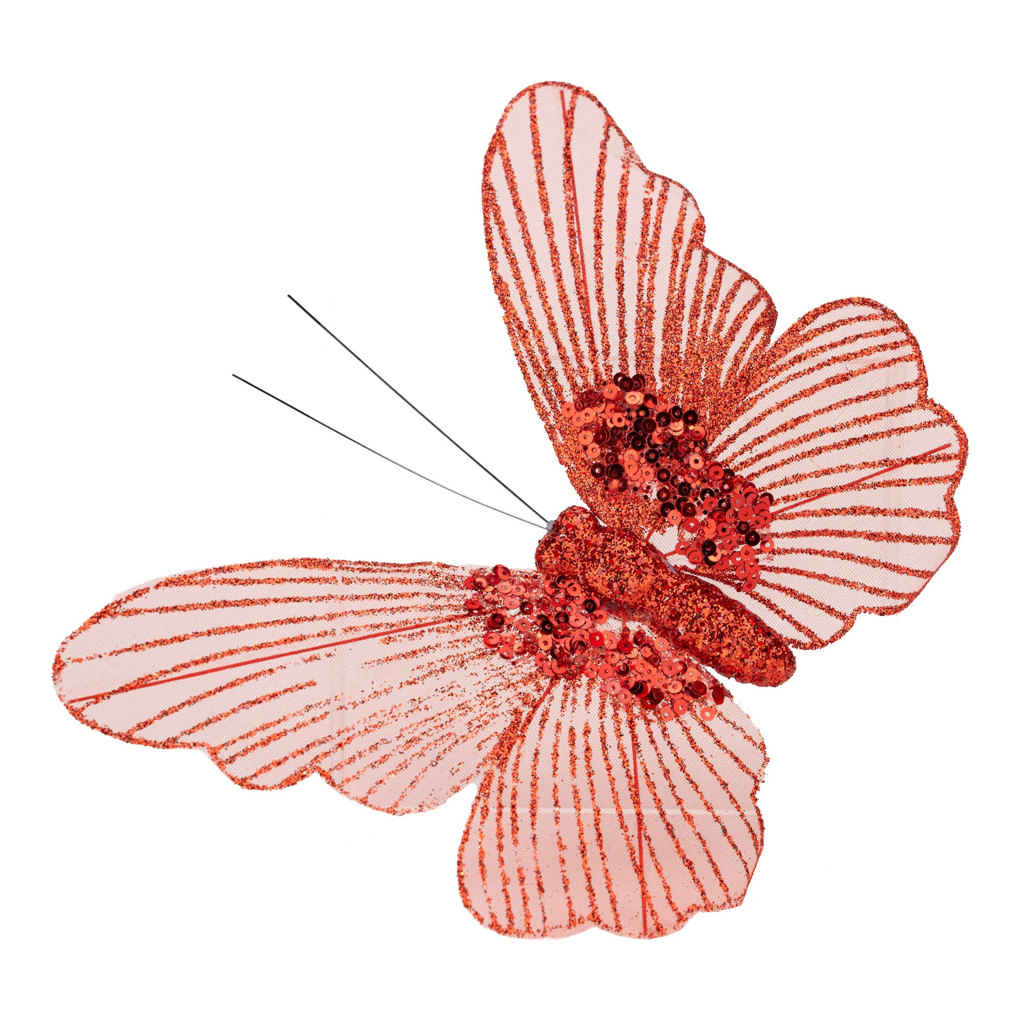 18cm Red Glitter Butterfly Clip on - Seasonal Decor