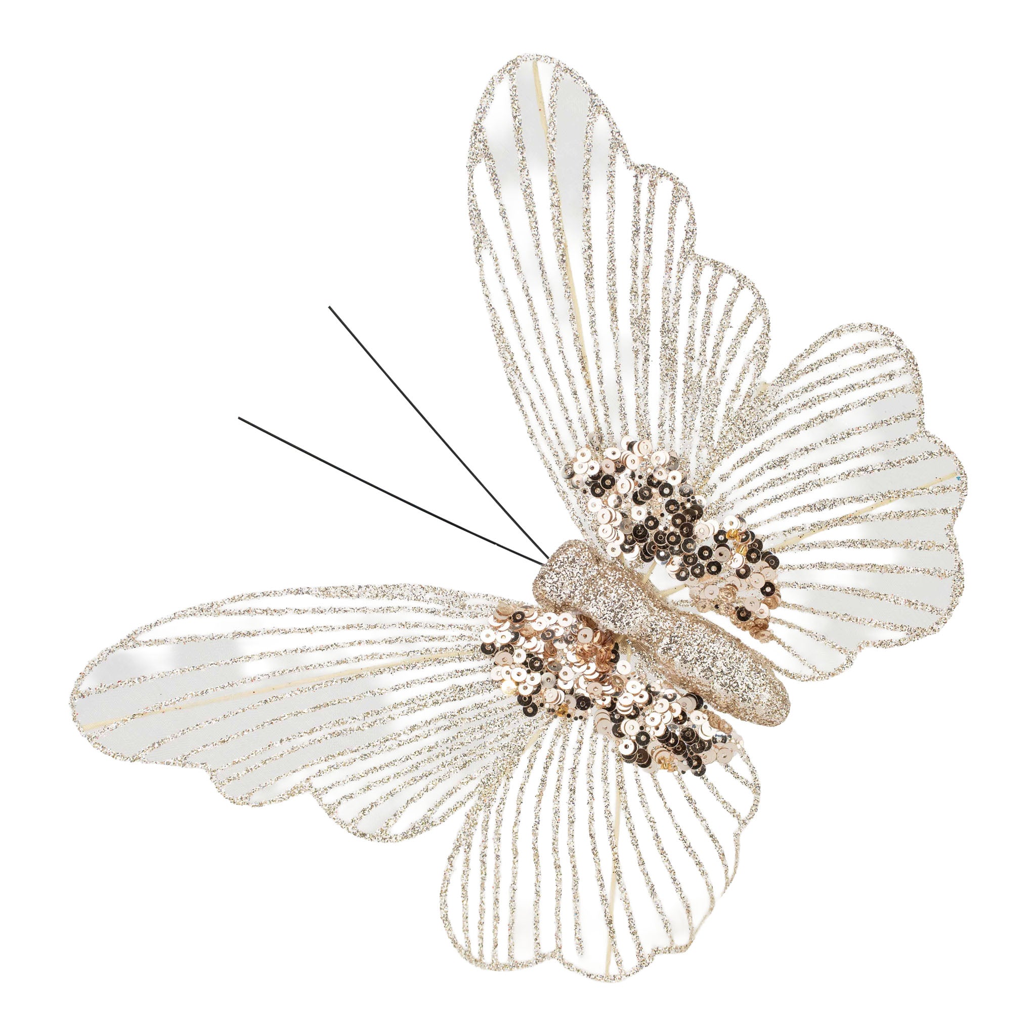 18cm Champagne Butterfly Clip on - Seasonal Decor
