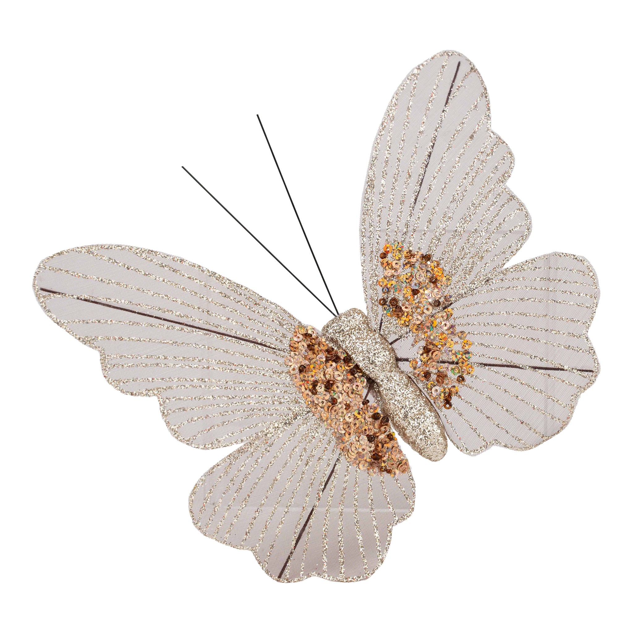 18cm Bronze Glitter Butterfly Clip on - Seasonal Decor