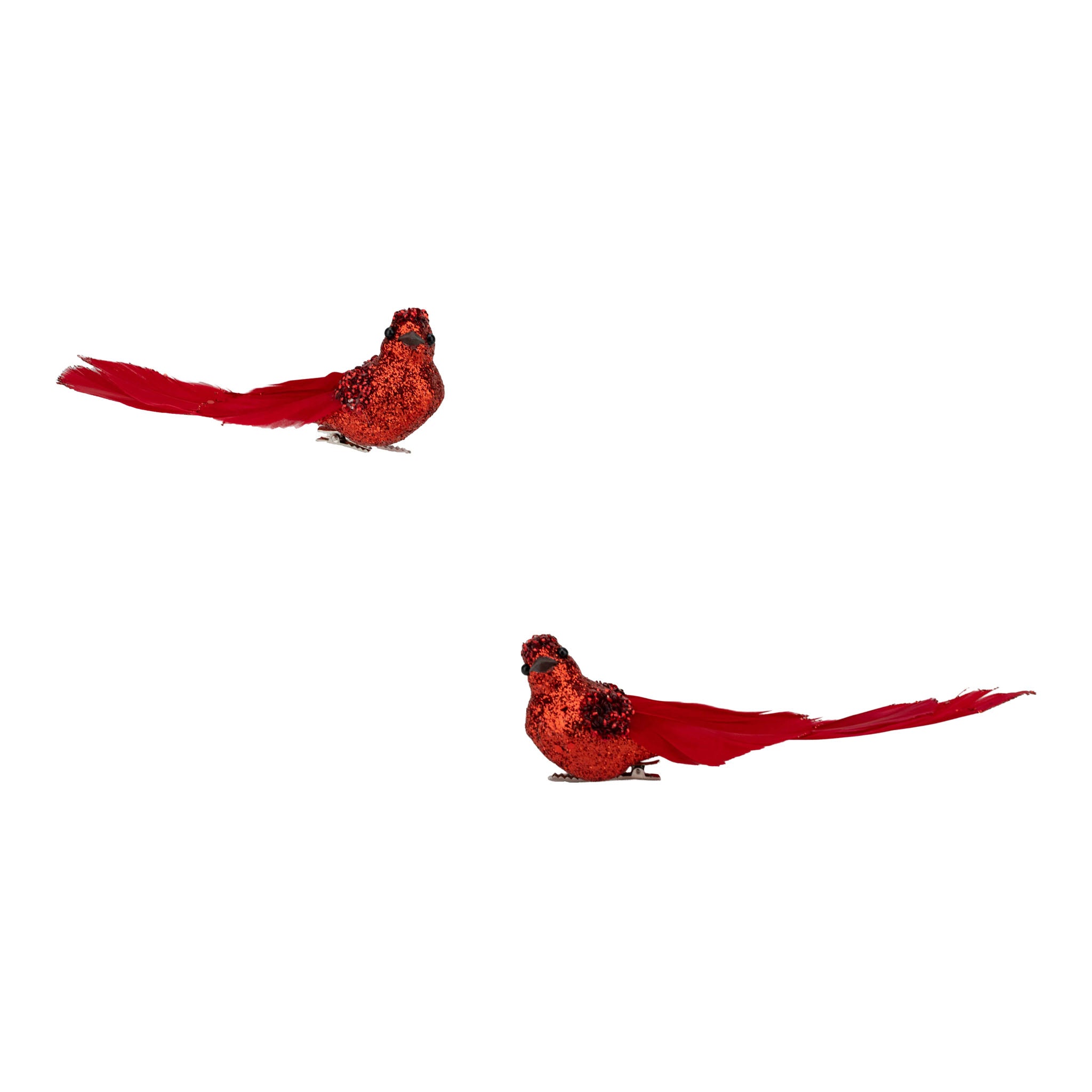 Set of 2 18cm Red Glitter Bird Clip on - Seasonal Decor