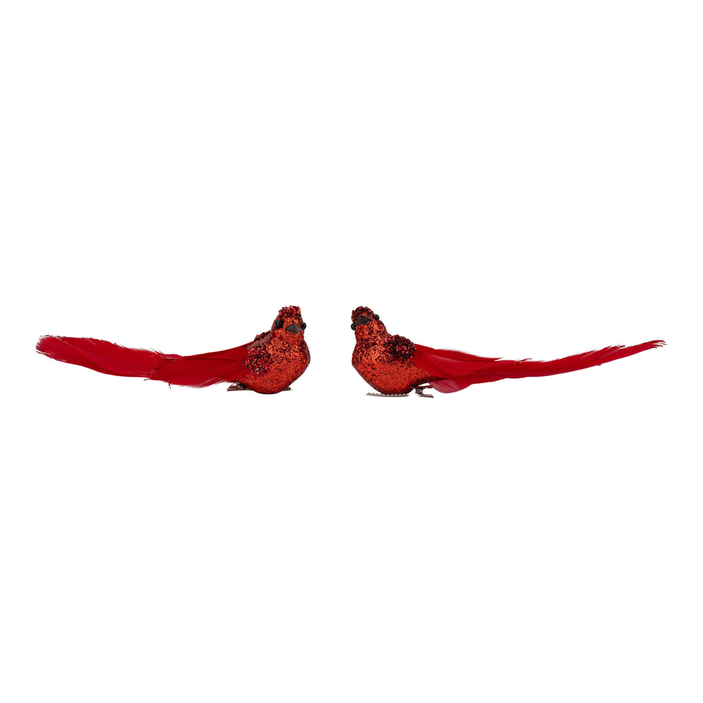 Set of 2 18cm Red Glitter Bird Clip on - Seasonal Decor