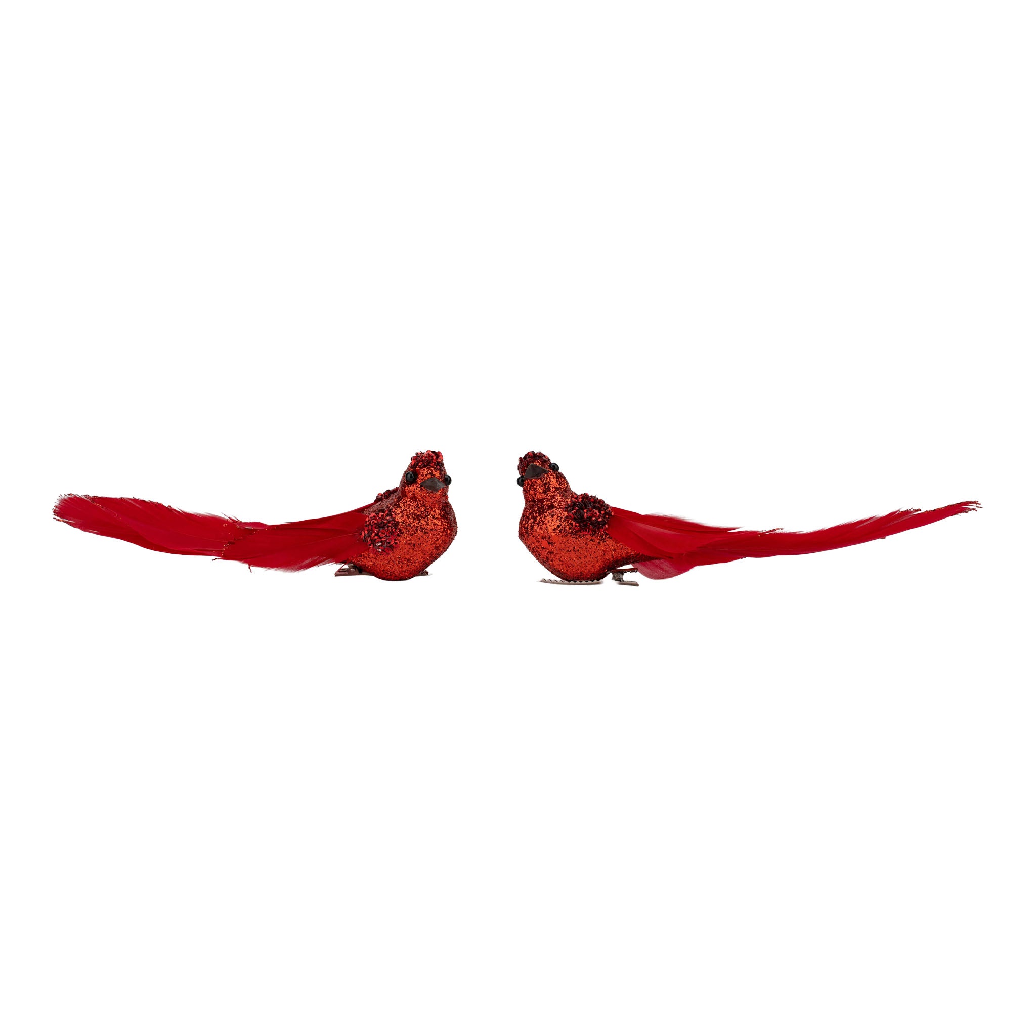 Set of 2 18cm Red Glitter Bird Clip on - Seasonal Decor