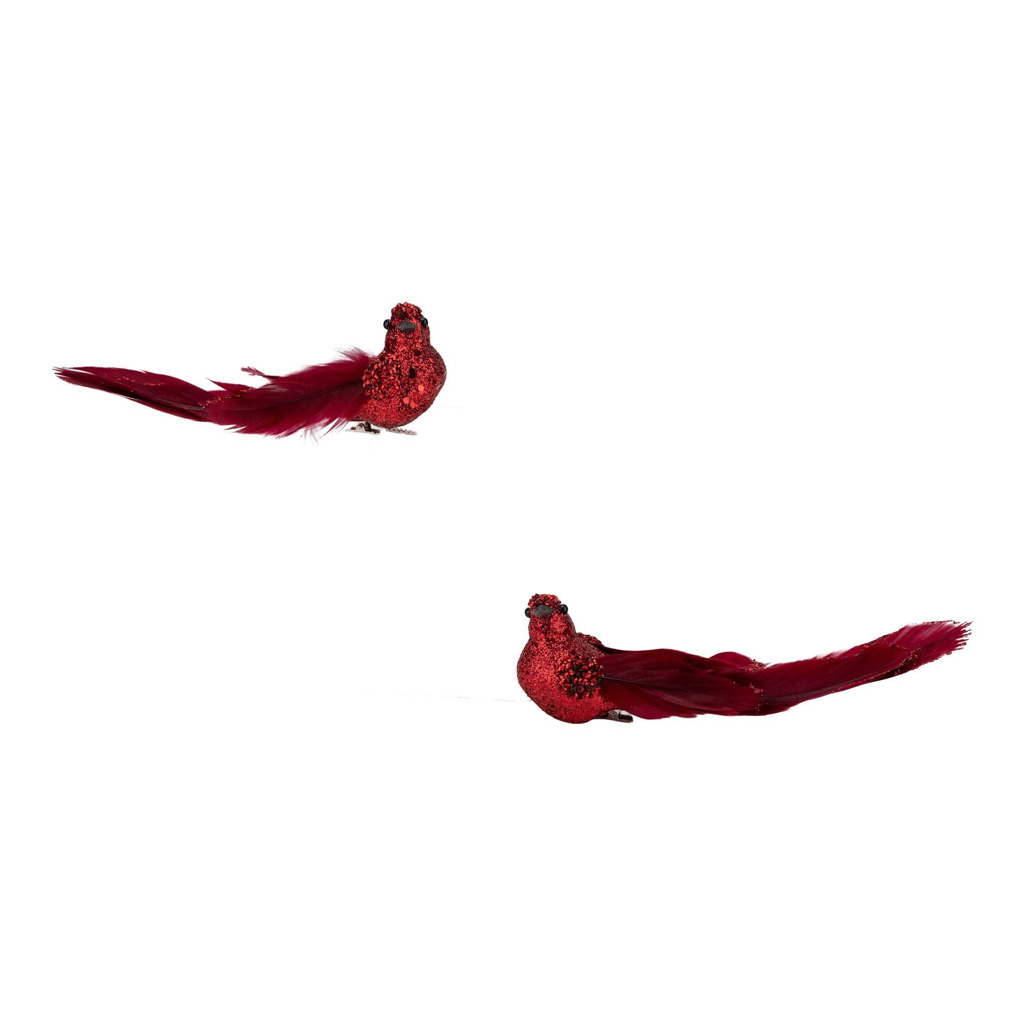 Set of 2 18cm Burgundy Glitter Bird Clip on - Seasonal Decor