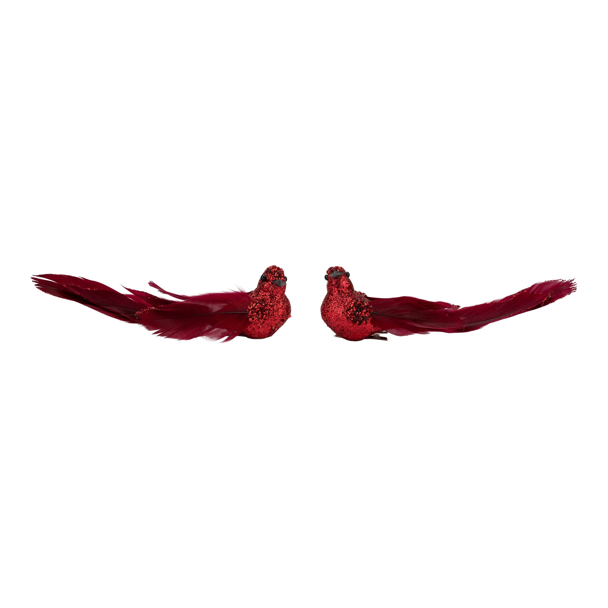 Set of 2 18cm Burgundy Glitter Bird Clip on - Seasonal Decor