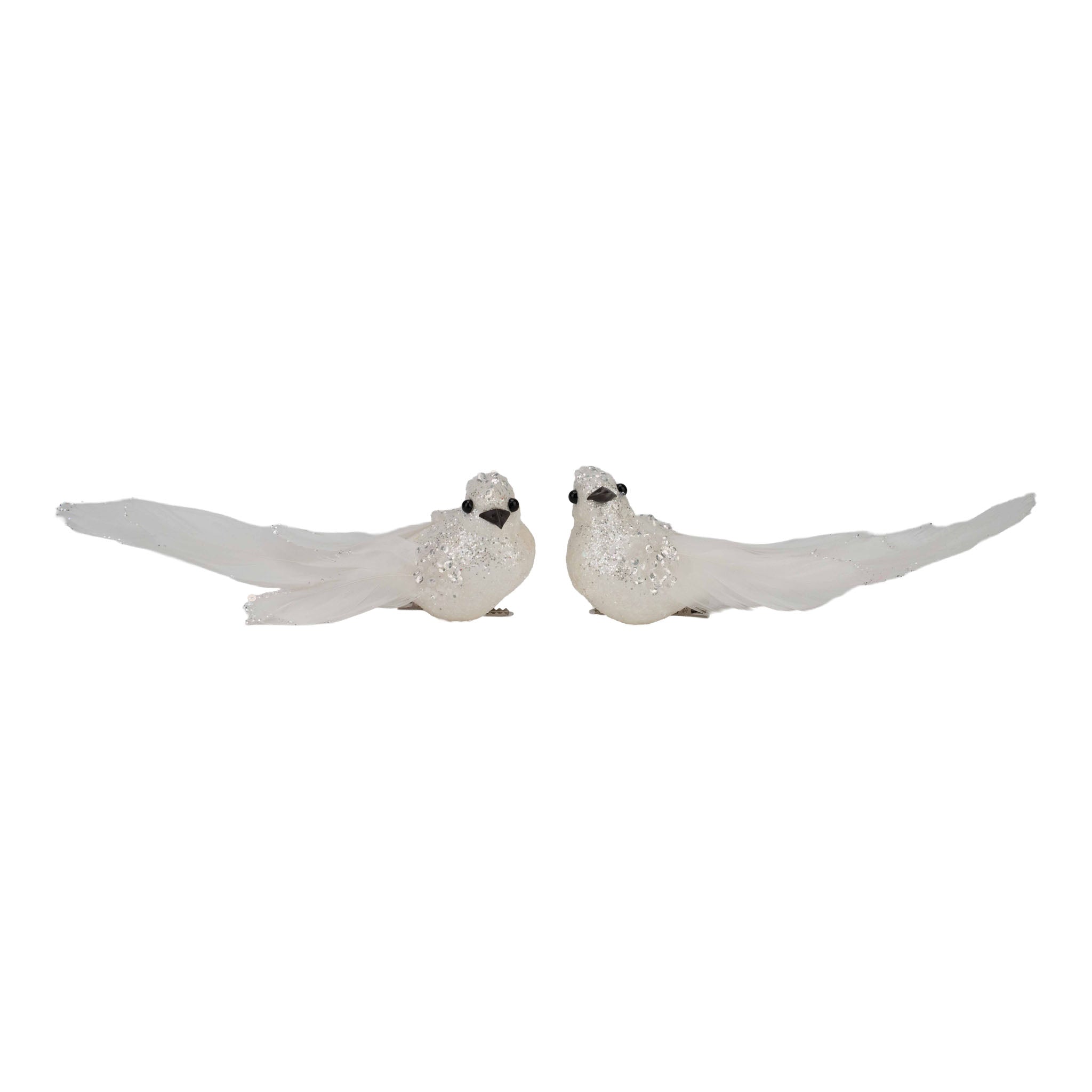 Set of 2 18cm White Glitter Bird Clip on - Seasonal Decor