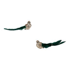 Set of 2 18cm Champagne Glitter Bird, Green Tail Clip on - Seasonal Decor