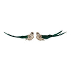Set of 2 18cm Champagne Glitter Bird, Green Tail Clip on - Seasonal Decor