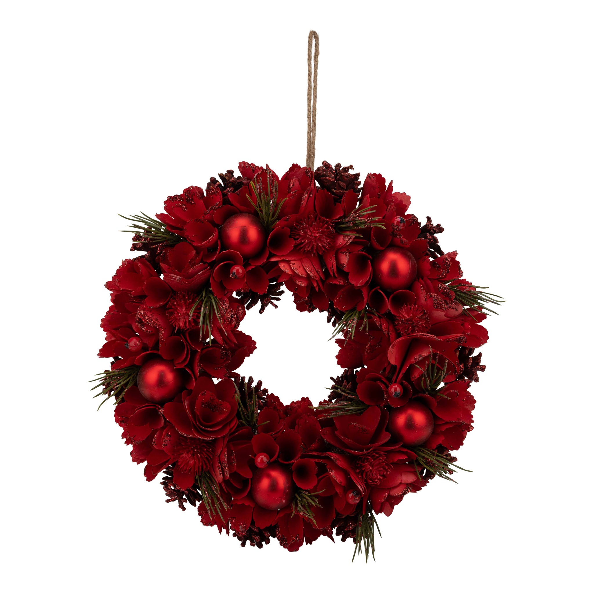 33cm Red Wreath Candleholder - Seasonal Decor