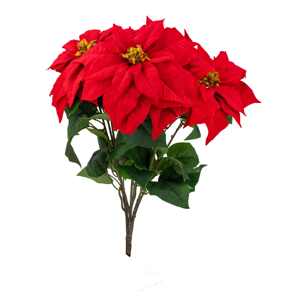60cm 7 Flower Red Poinsettia Bunch - Seasonal Decor
