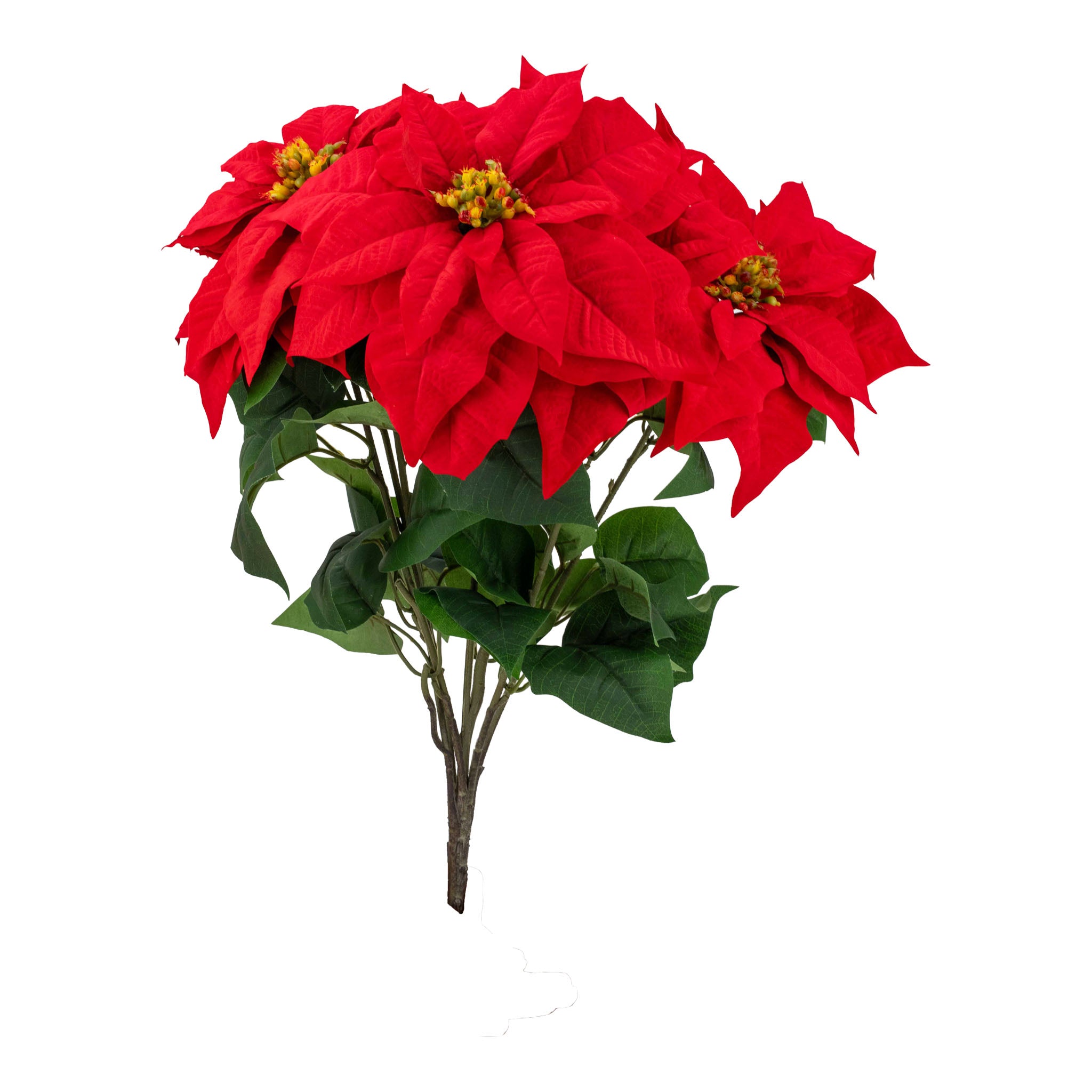 60cm 7 Flower Red Poinsettia Bunch - Seasonal Decor