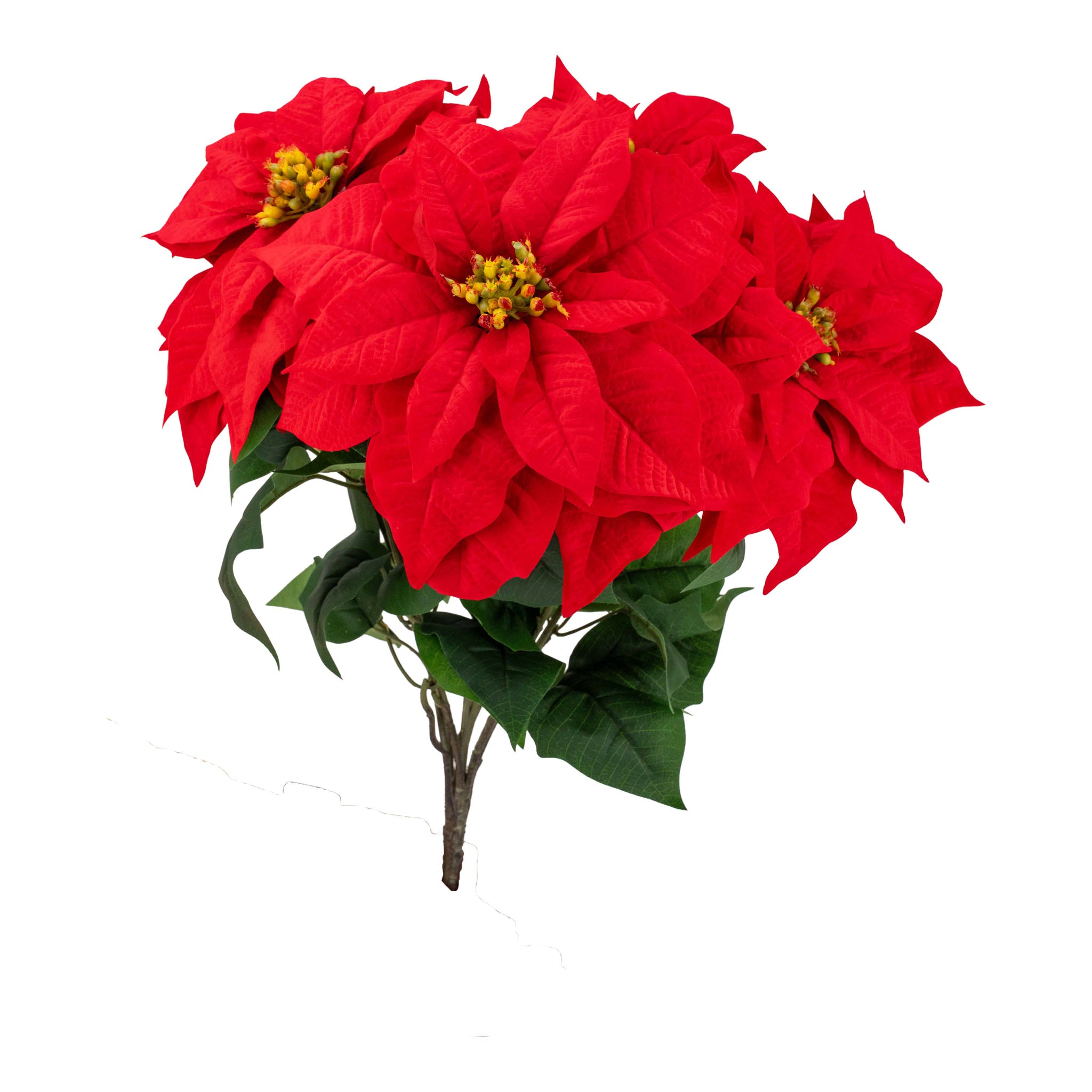 60cm 7 Flower Red Poinsettia Bunch - Seasonal Decor