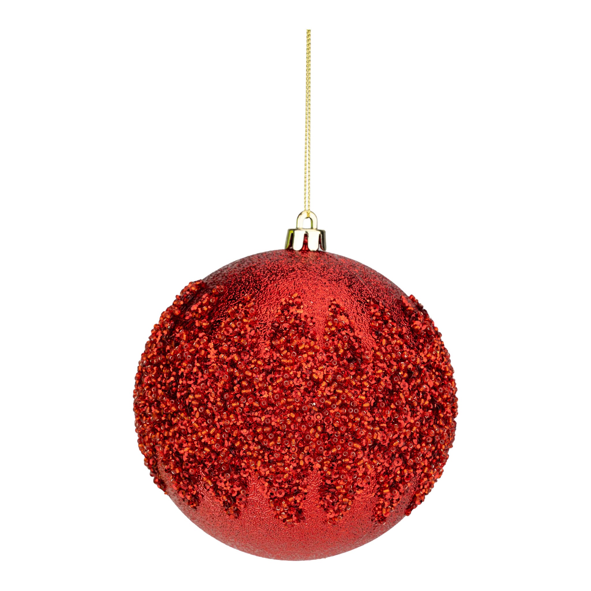 12cm Red Encrusted Ball Ornament - Seasonal Decor