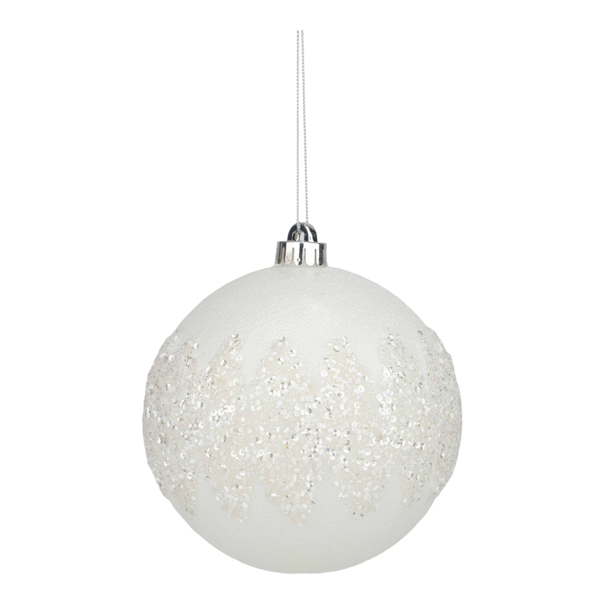 15cm White Encrusted Ball Ornament - Seasonal Decor
