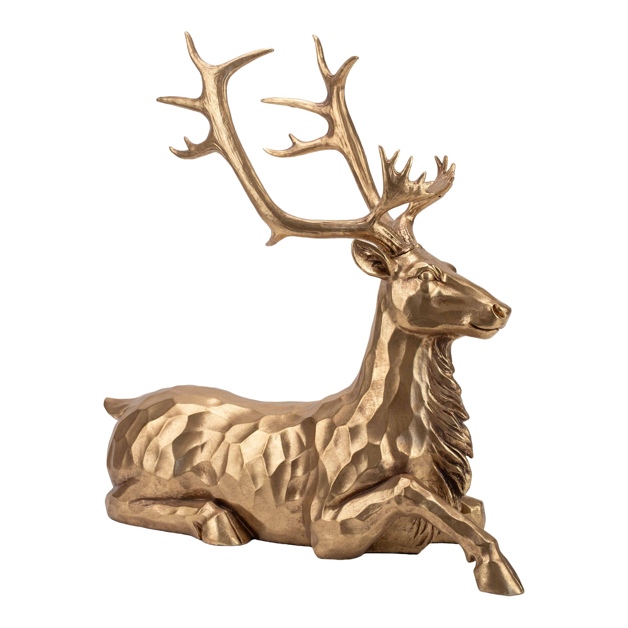 60cm Antique Gold Sitting Deer - Seasonal Decor