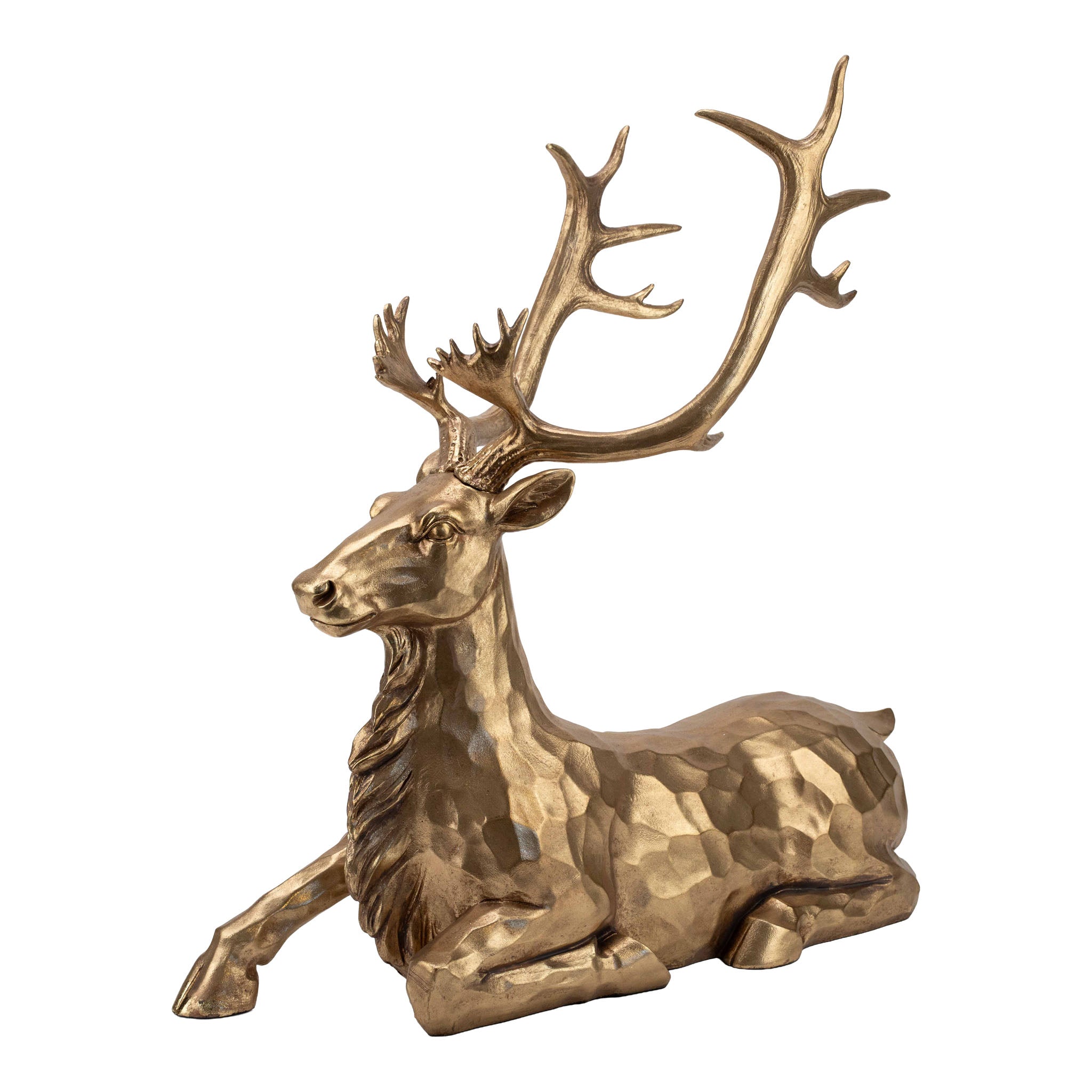 60cm Antique Gold Sitting Deer - Seasonal Decor