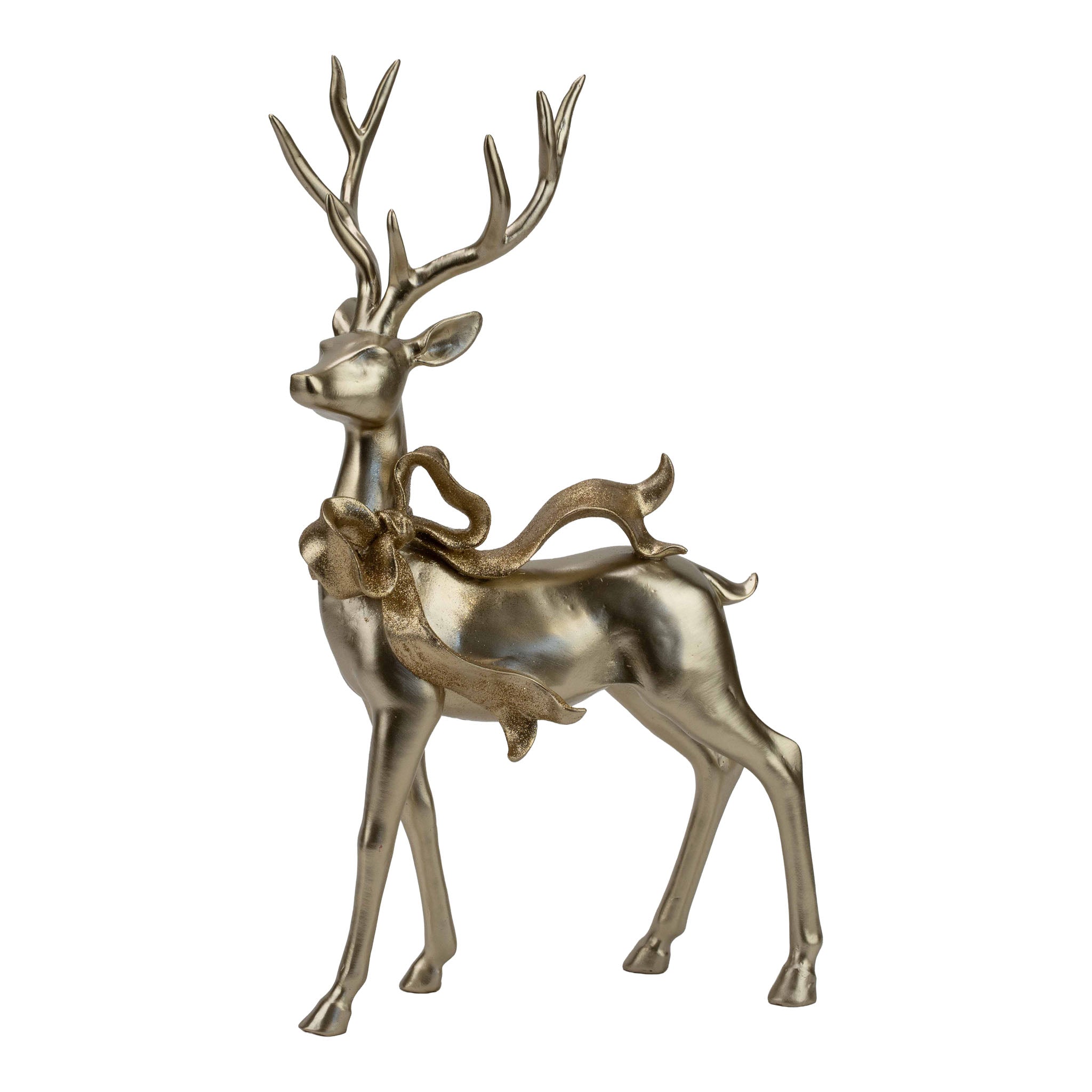 45cm Champagne Standing Deer with Bow - Seasonal Decor