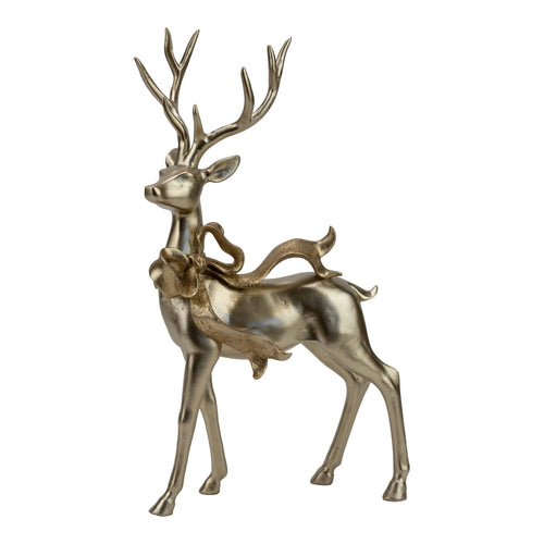 45cm Champagne Standing Deer with Bow - Seasonal Decor