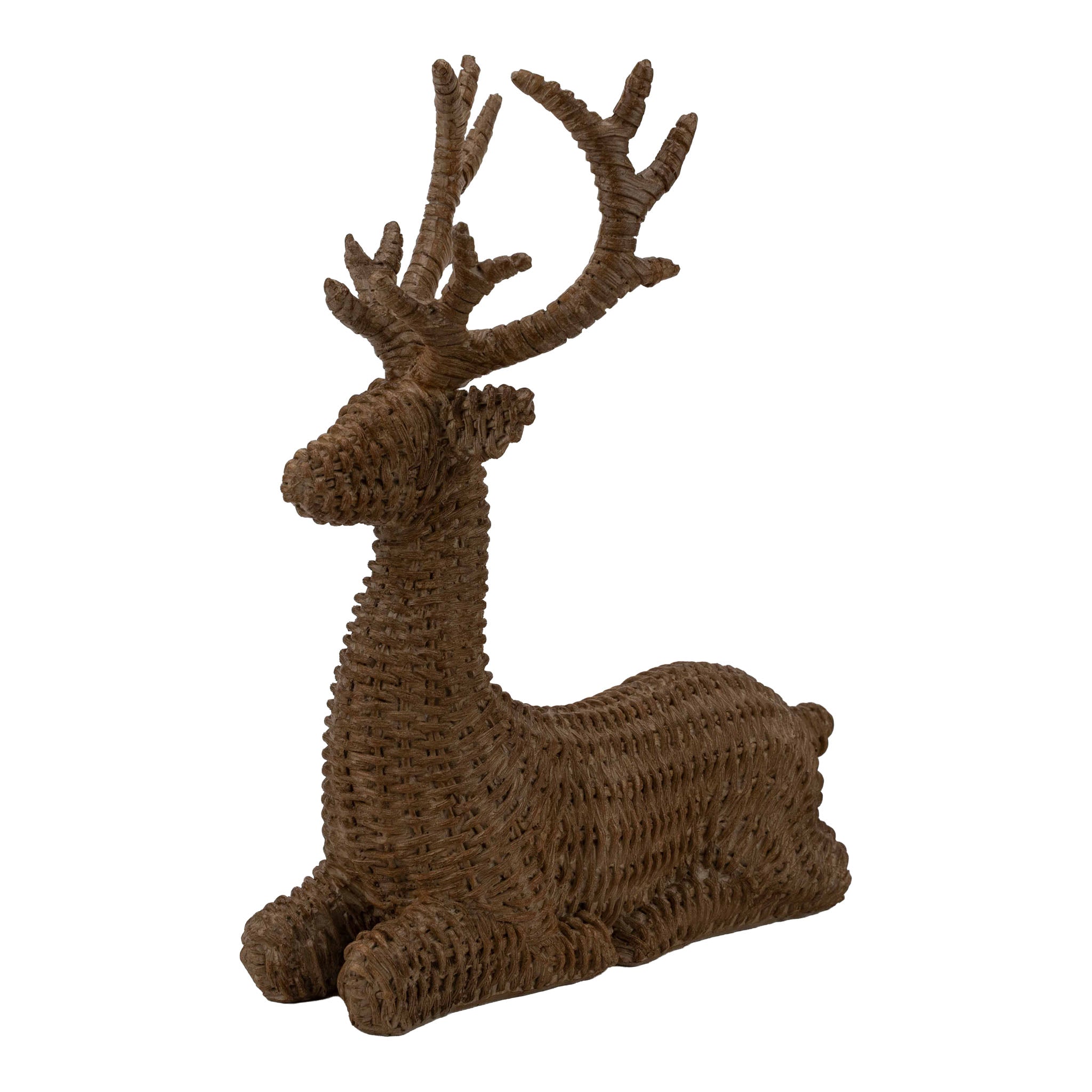33cm Natural Faux Rattan Sitting Deer - Seasonal Decor