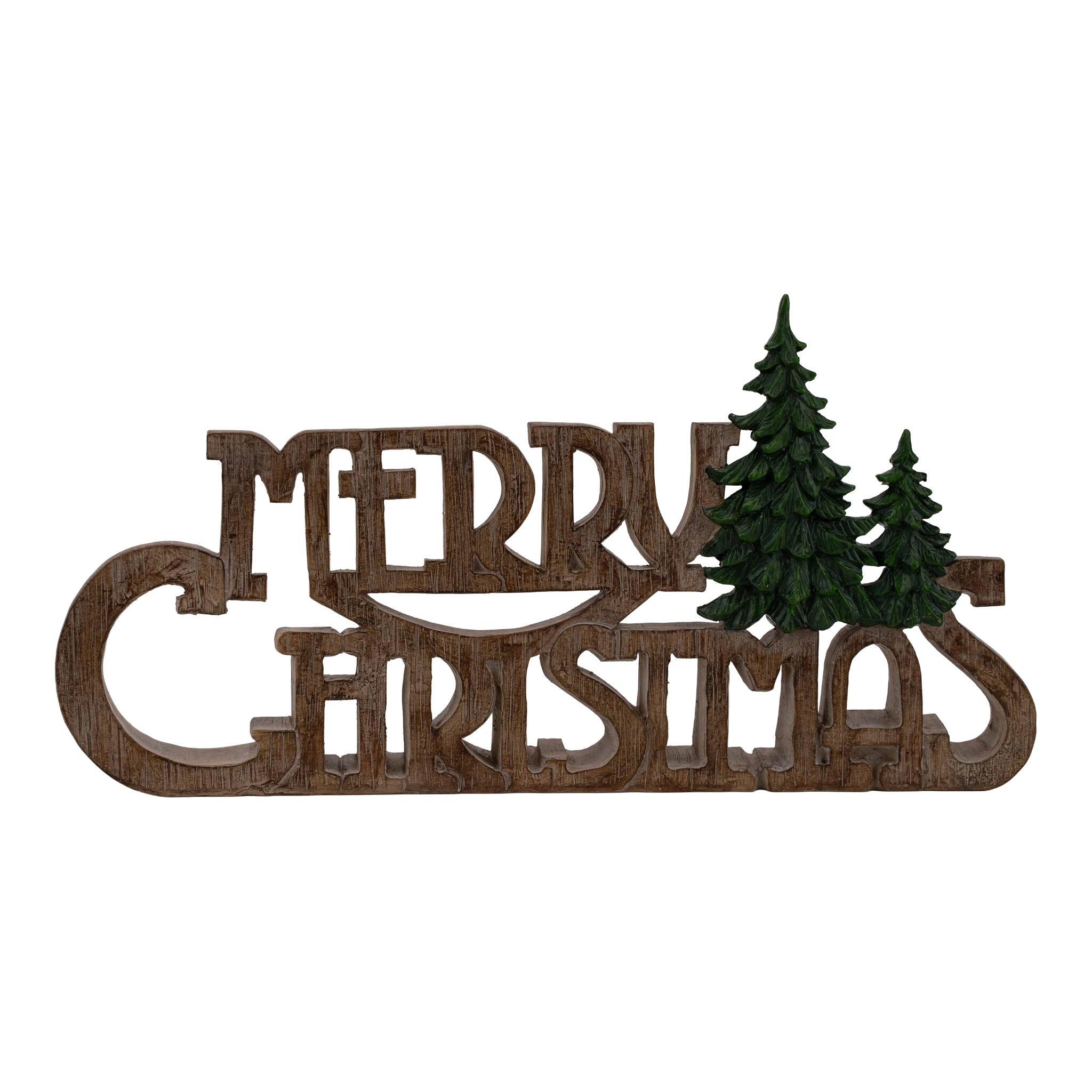 35cm Merry Christmas with Trees Sign - Seasonal Decor