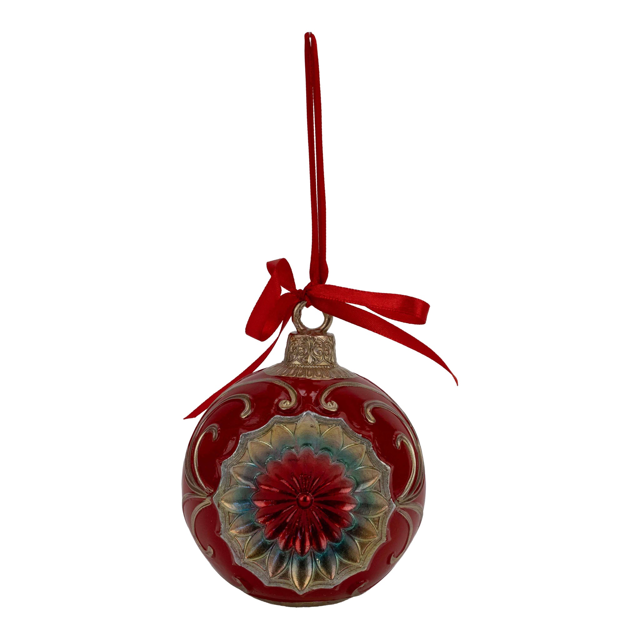 11cm Vintage Red Ball Hanging - Seasonal Decor