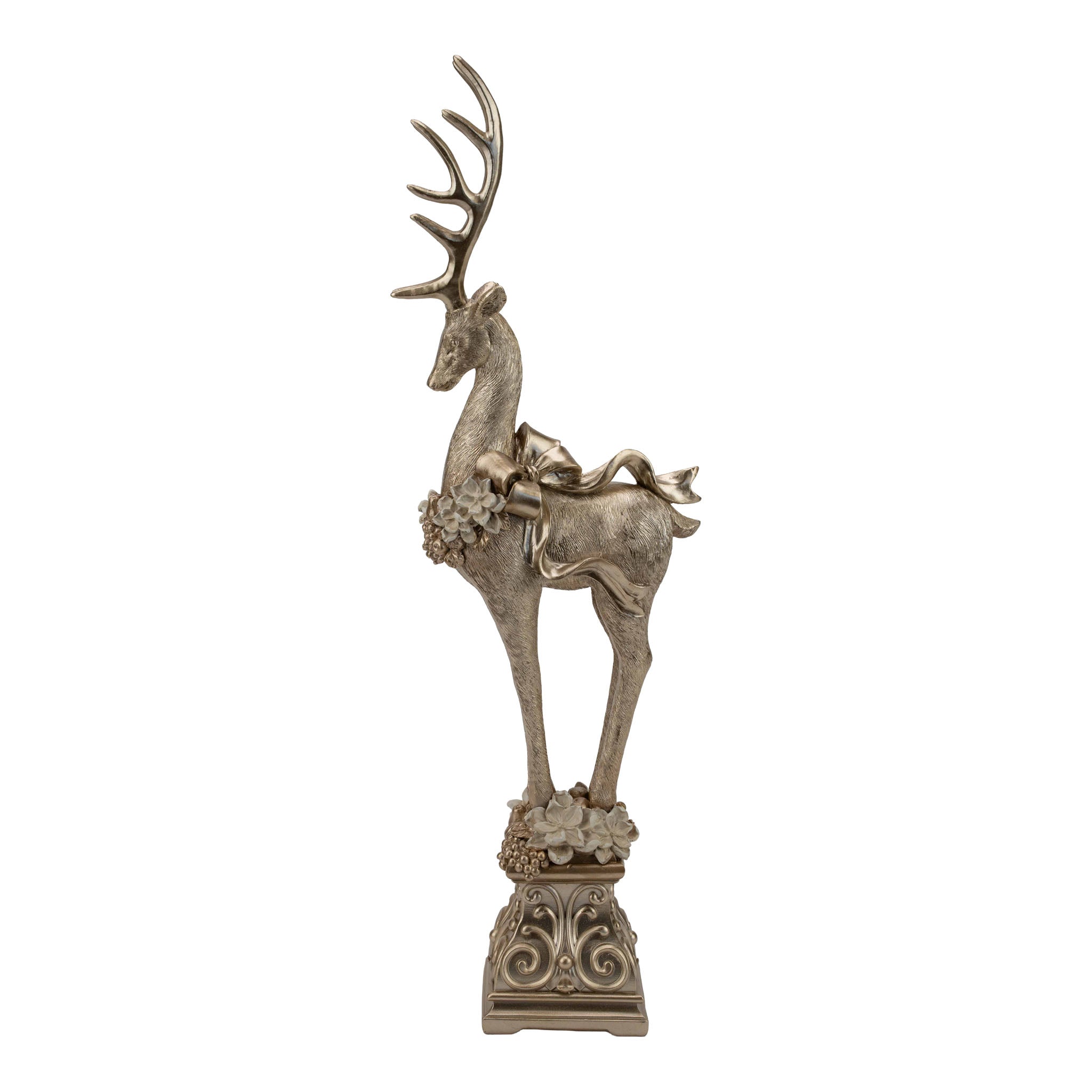 52cm Champagne Deer on Pedestal - Seasonal Decor