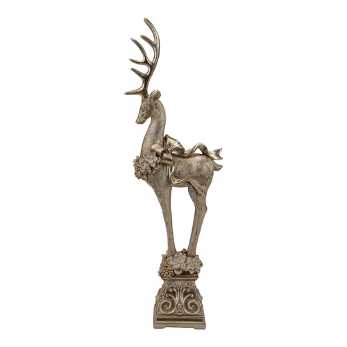 52cm Champagne Deer on Pedestal - Seasonal Decor