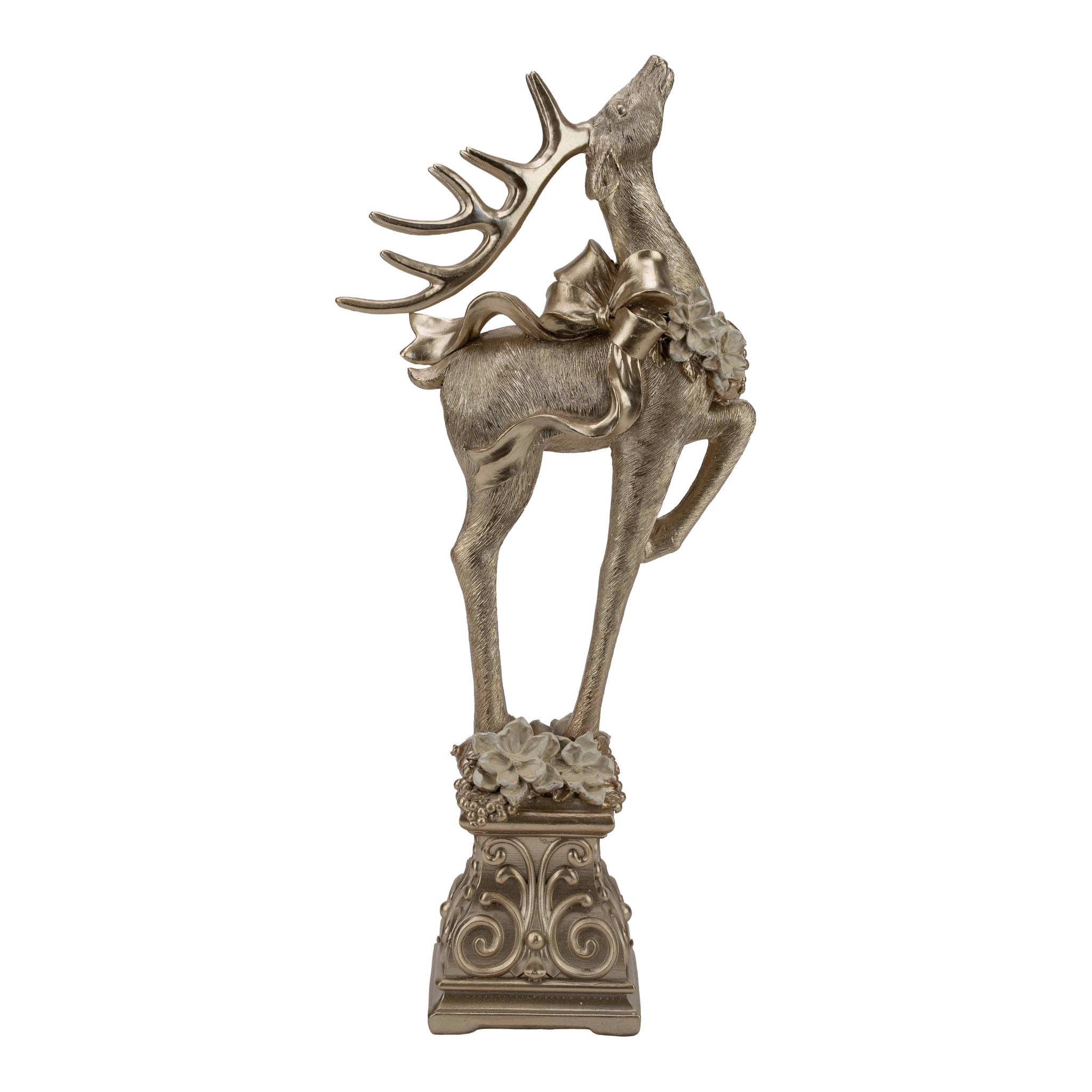 41cm Champagne Deer on Pedestal - Seasonal Decor