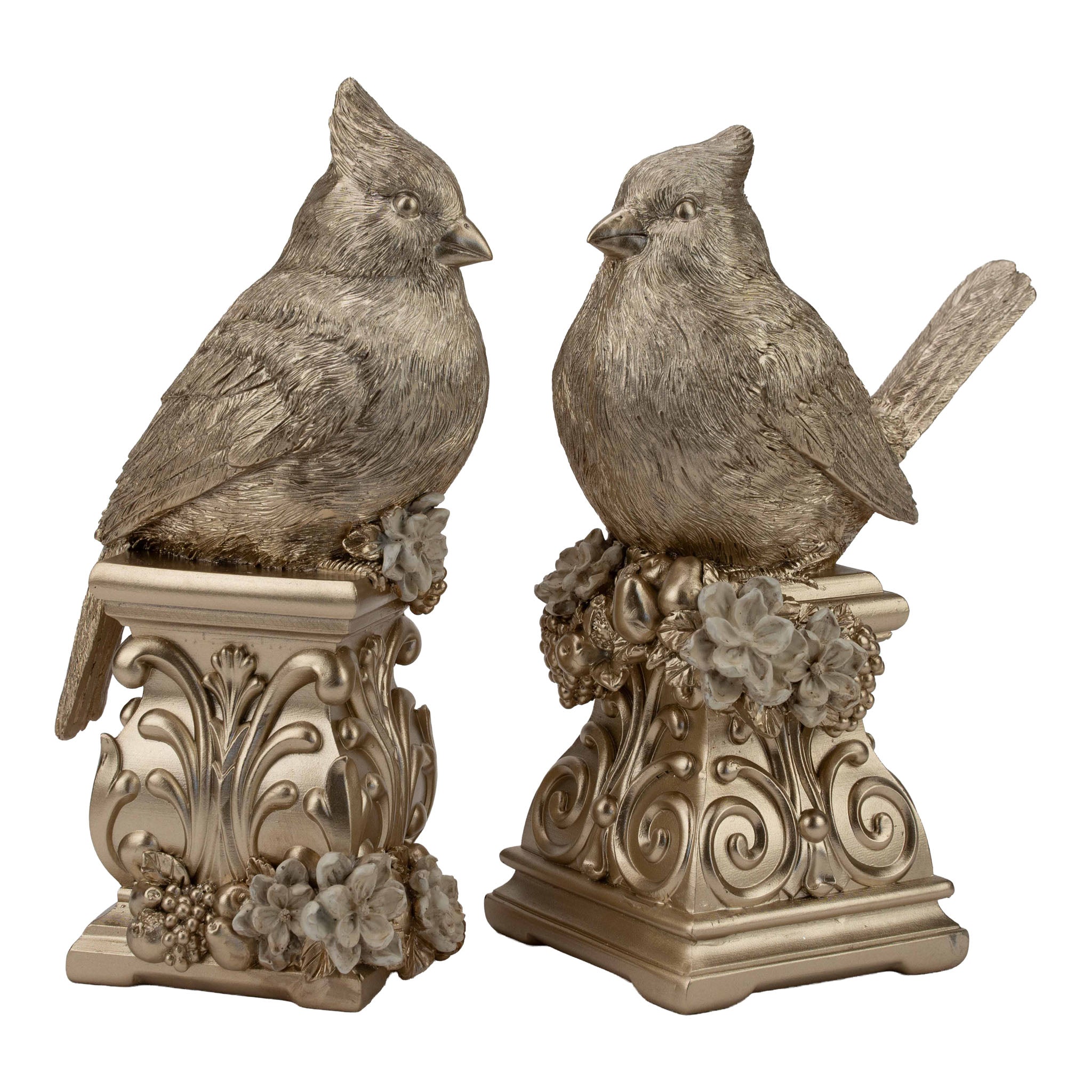22cm Champagne Cardinals on Pedestal Assorted - Seasonal Decor