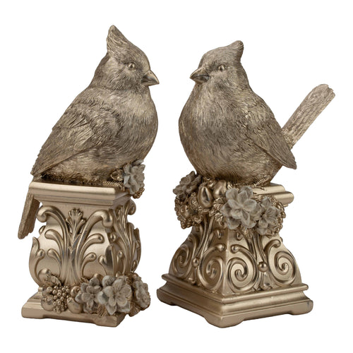 22cm Champagne Cardinals on Pedestal Assorted - Seasonal Decor