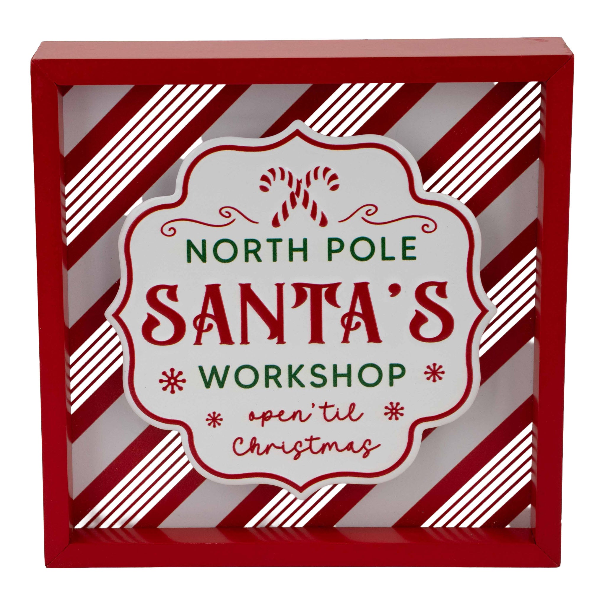 Santas Workshop Red Table Sign - Seasonal Decor