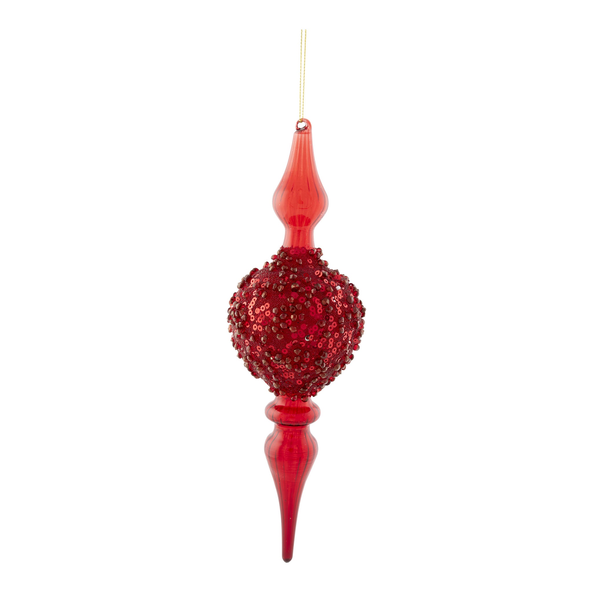 24cm Red Finial Encrusted - Seasonal Decor