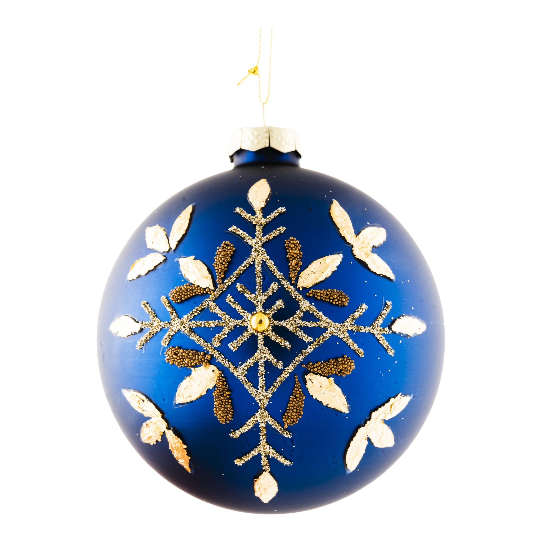 10cm Blue Gold Leaf Ball - Seasonal Decor