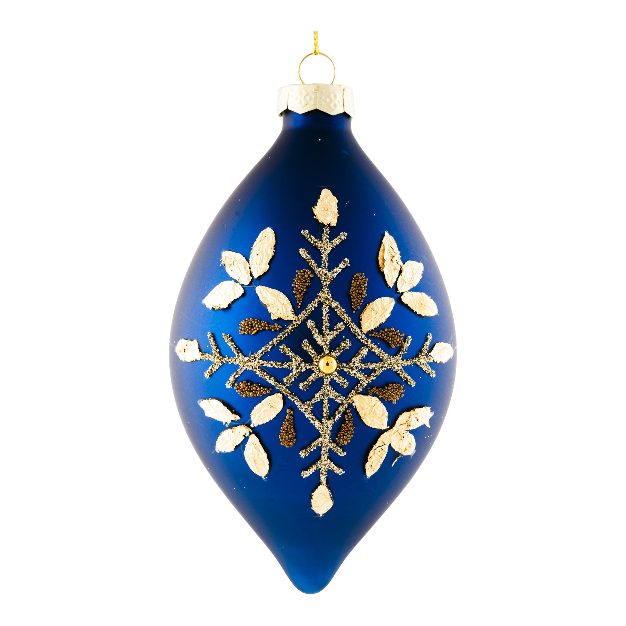 14cm Blue Gold Leaf Long Drop - Seasonal Decor