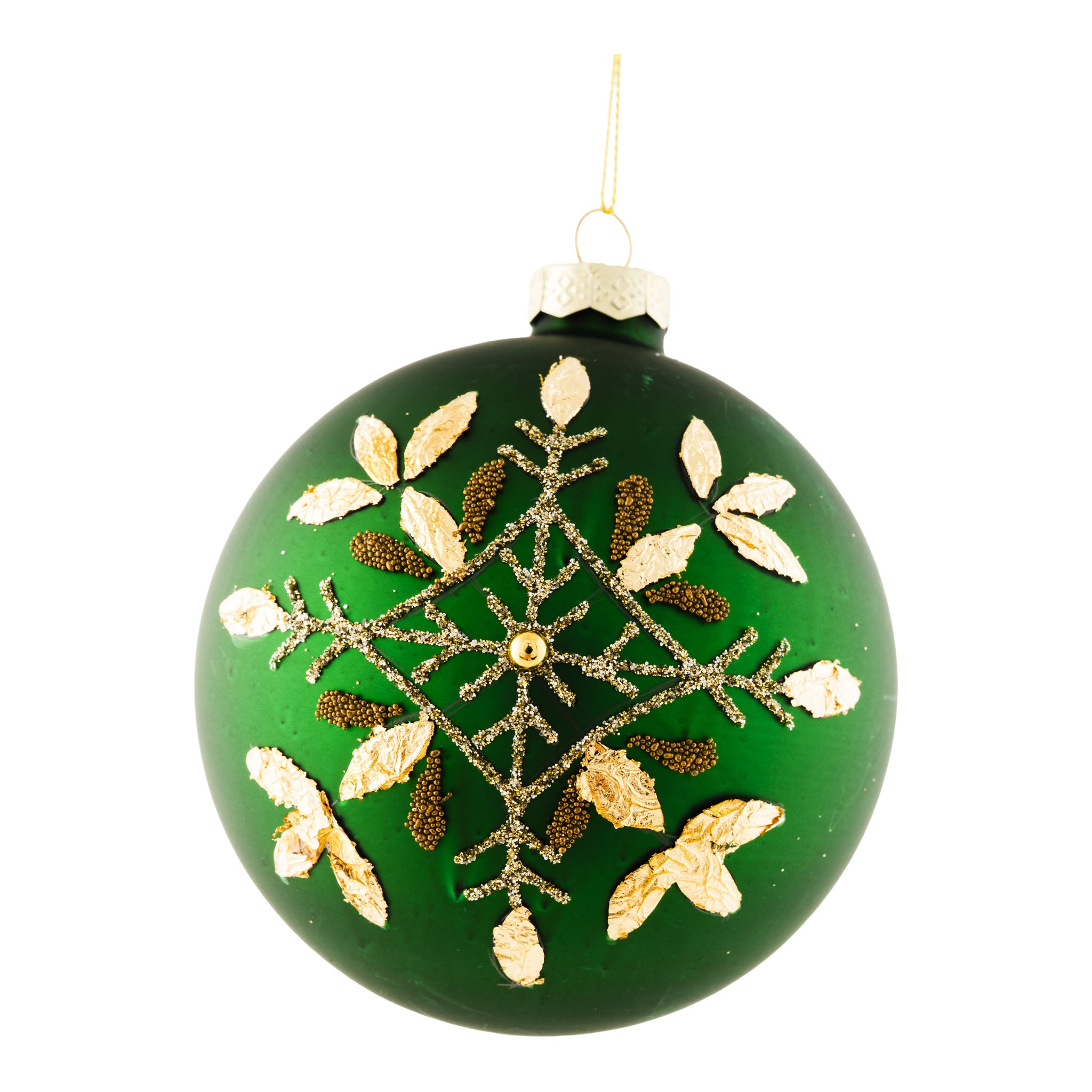 10cm Green Gold Leaf Ball - Seasonal Decor