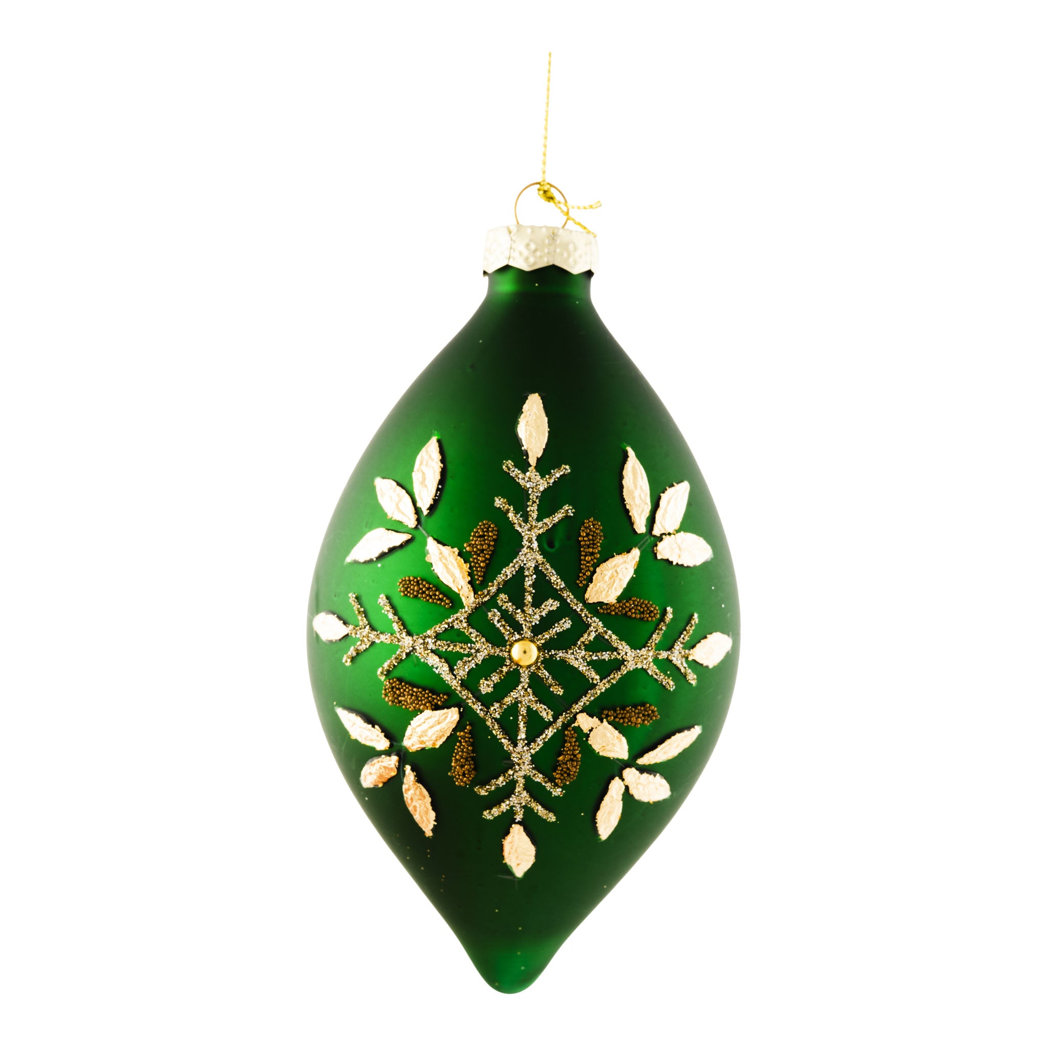 14cm Green Gold Leaf Long Drop - Seasonal Decor