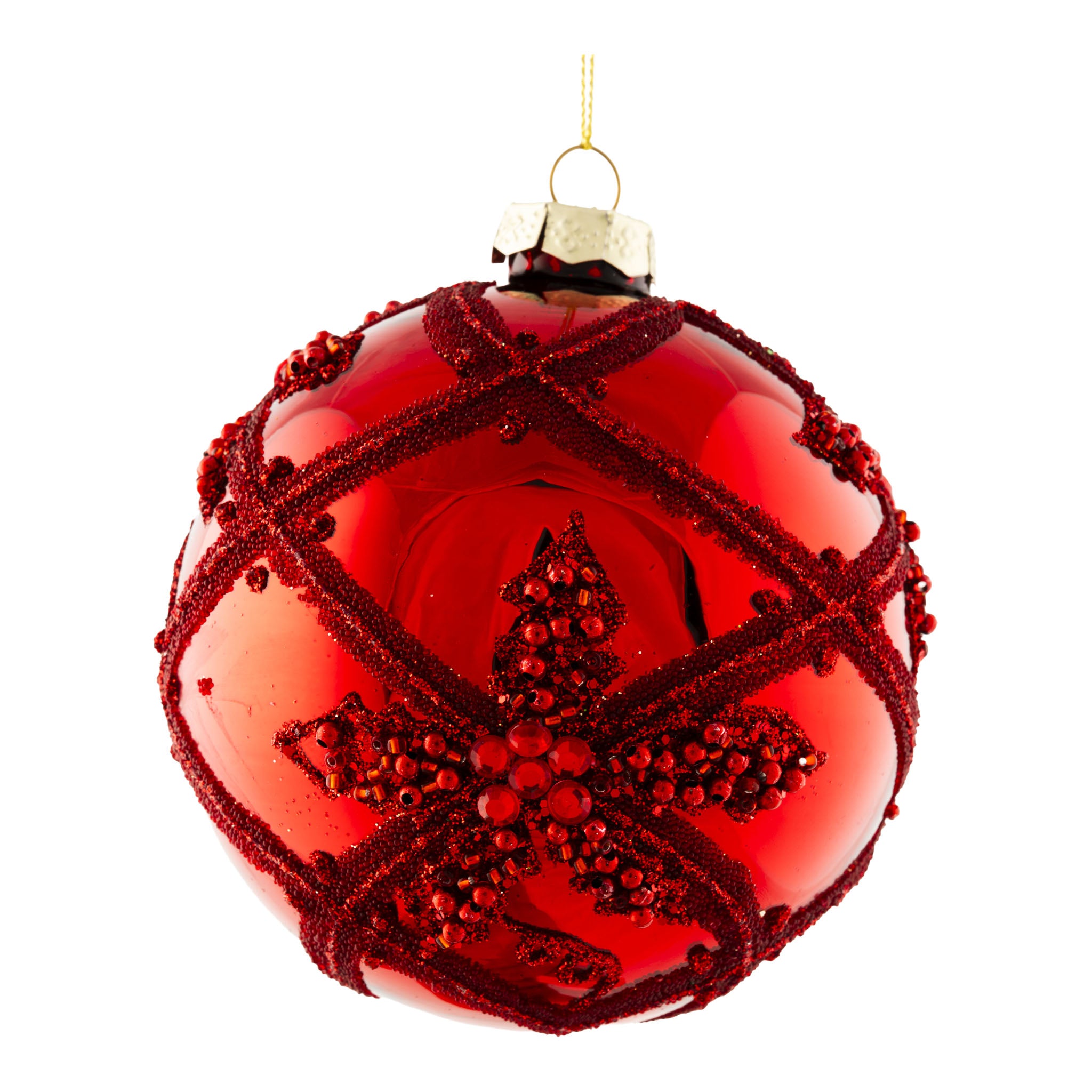10cm Red Floral Encrusted Ball - Seasonal Decor