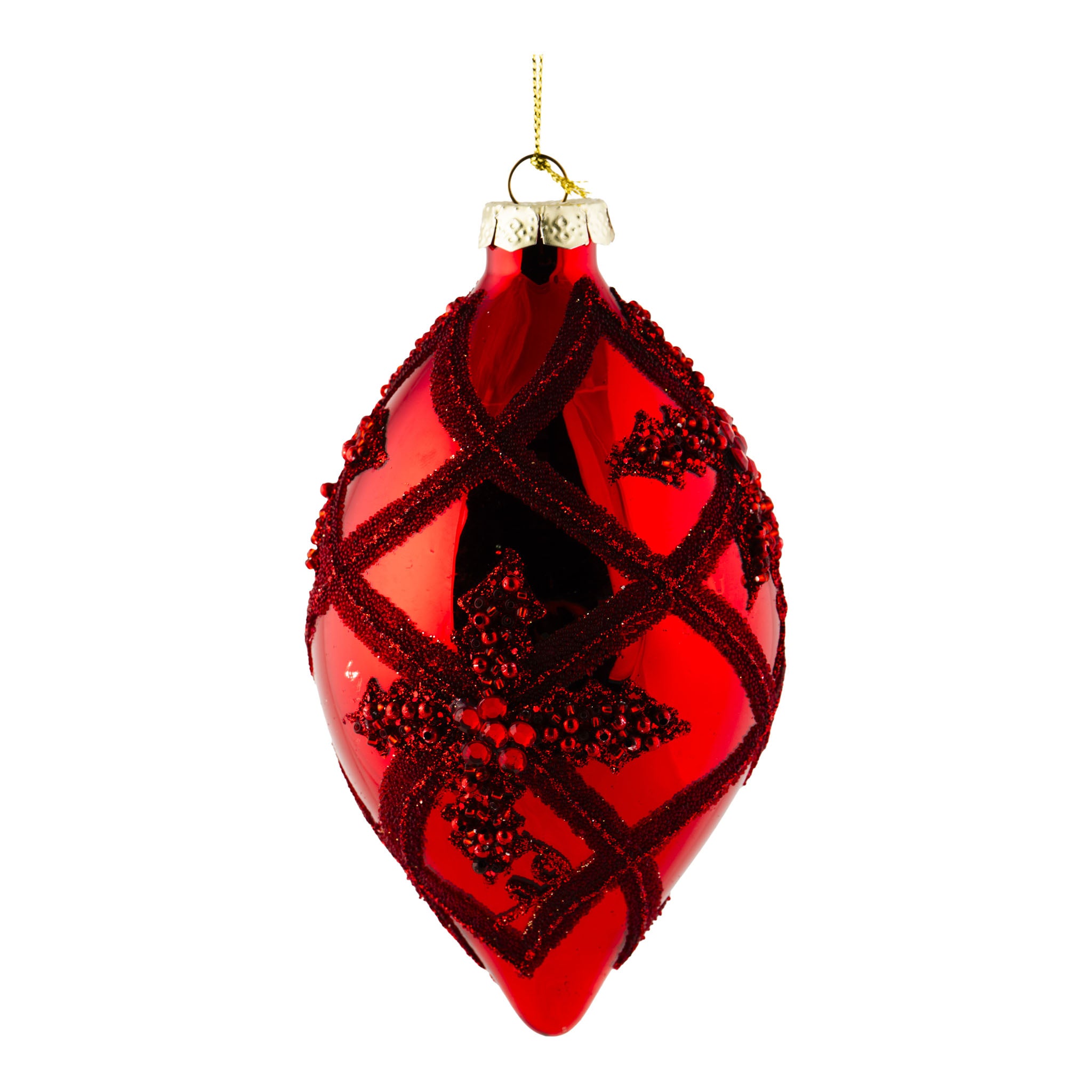 14cm Red Floral Encrusted Long Drop - Seasonal Decor