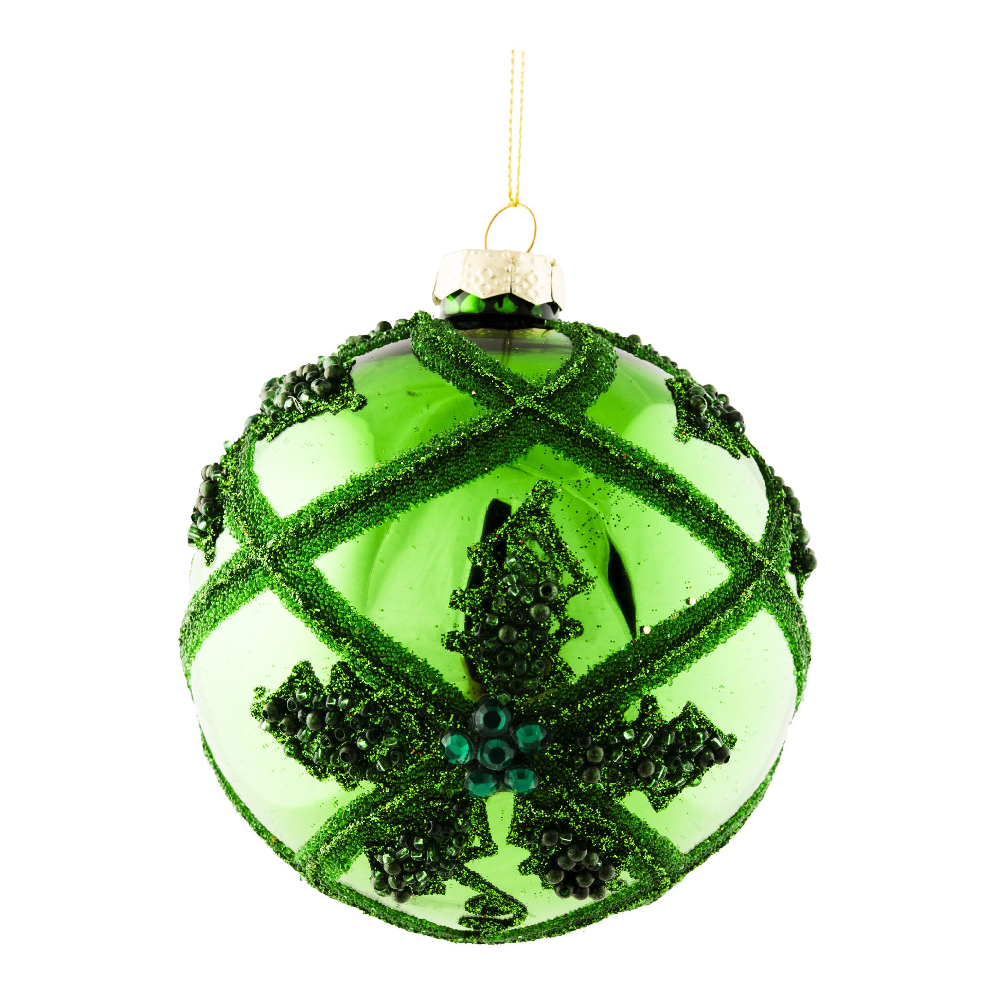 10cm Green Floral Encrusted Ball - Seasonal Decor