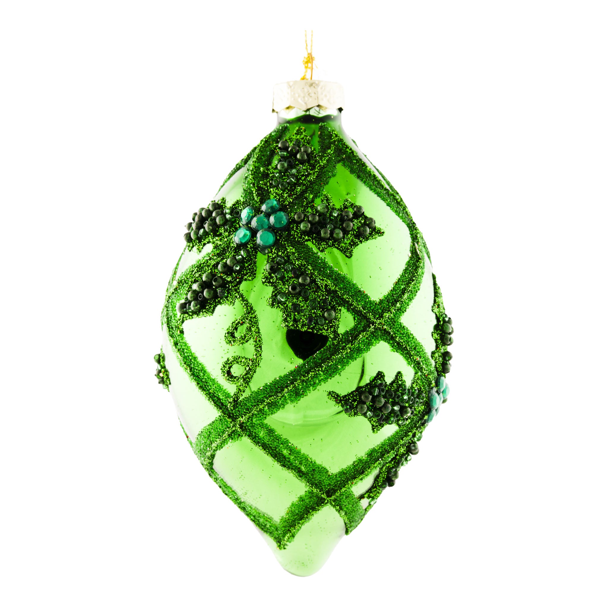 14cm Green Floral Encrusted Long Drop - Seasonal Decor