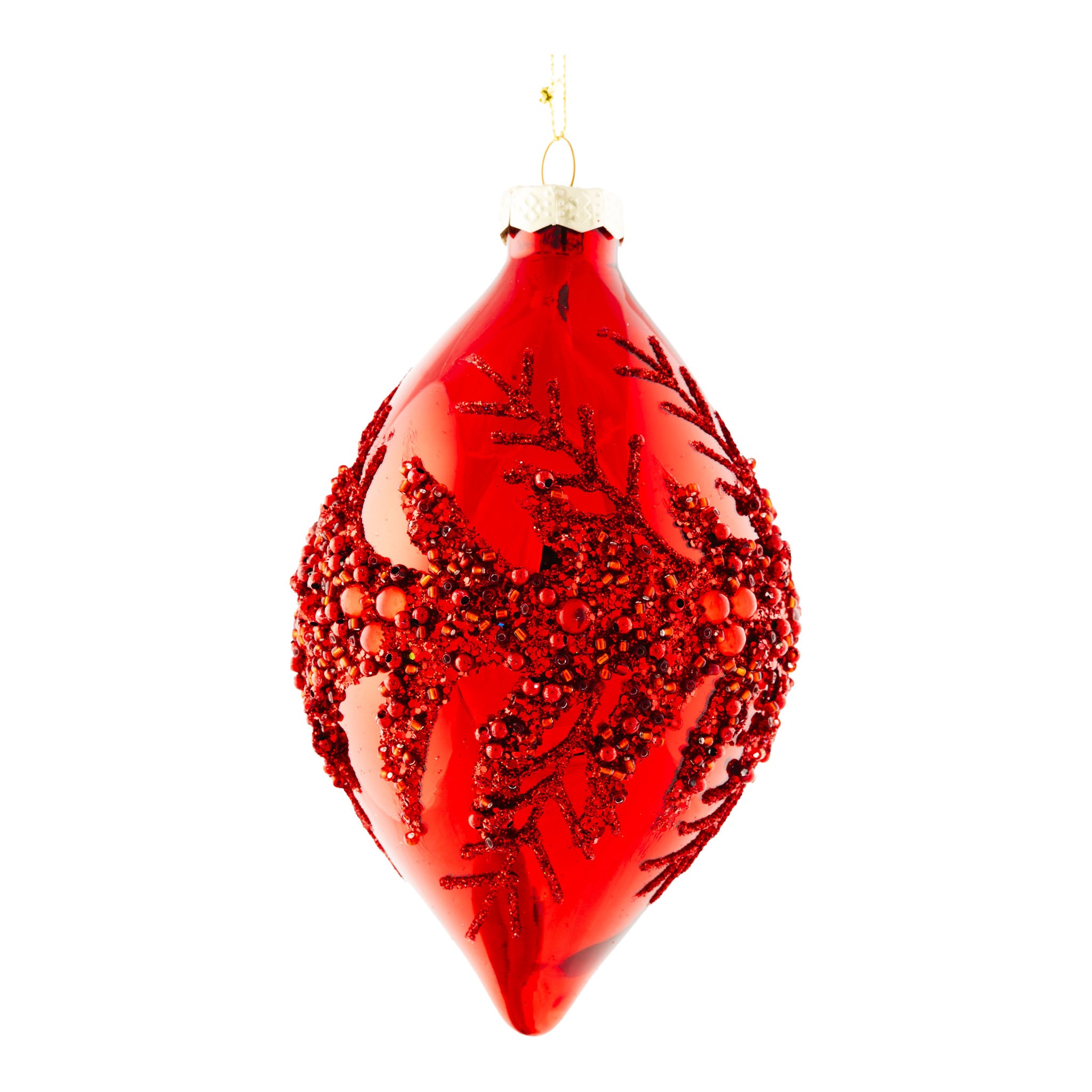 14cm Red Glitter Long Drop - Seasonal Decor