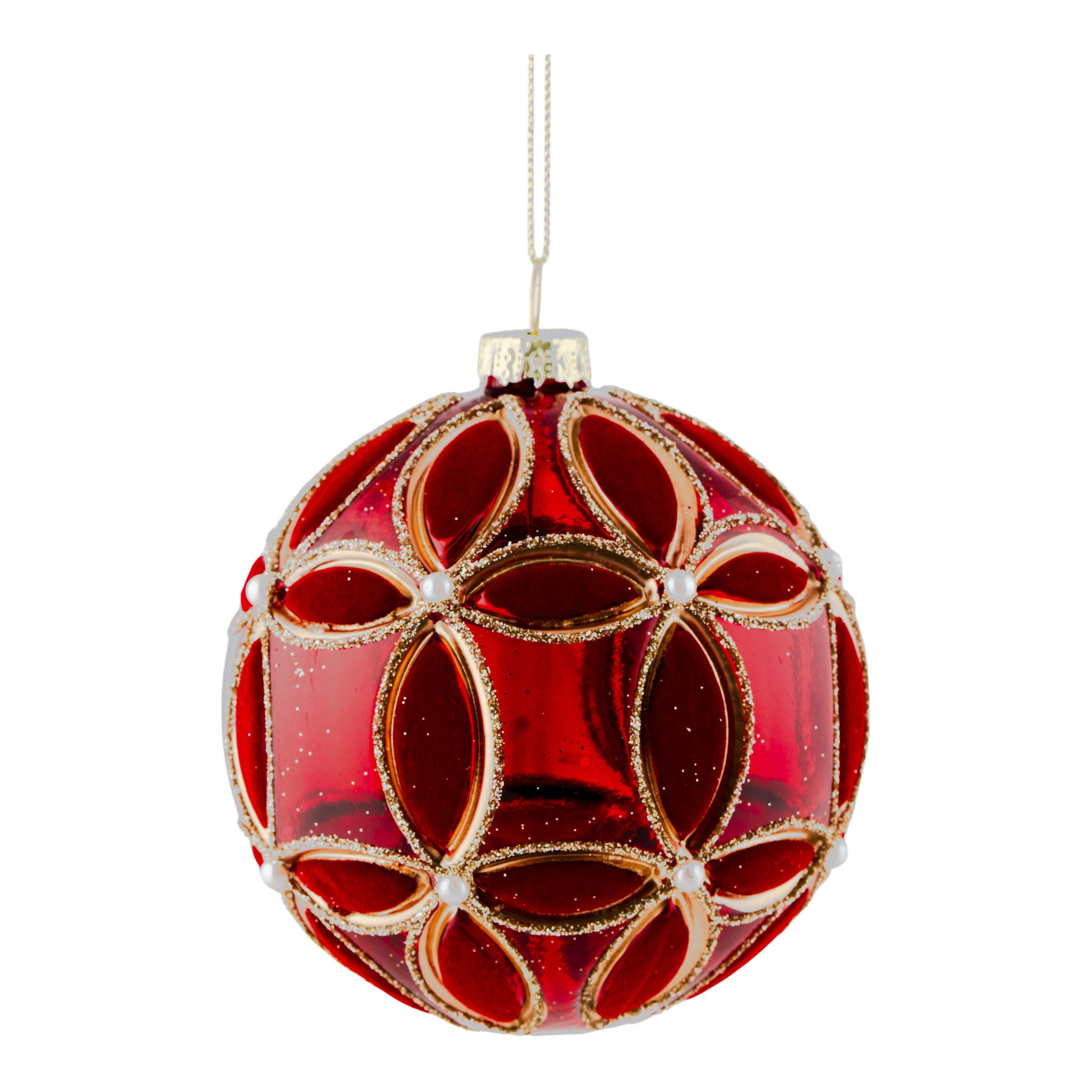 10cm Red Flocked Floral Ball - Seasonal Decor