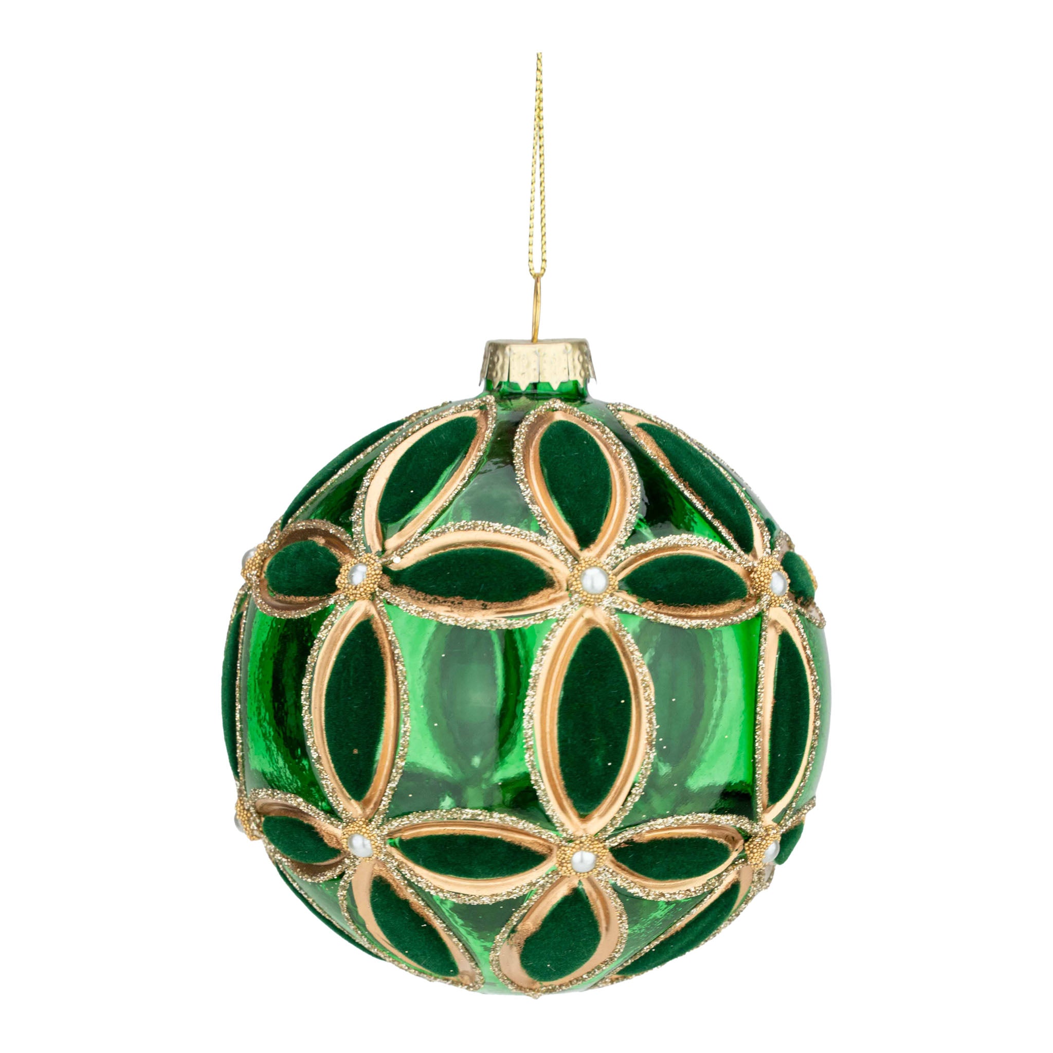 10cm Green Flocked Floral Ball - Seasonal Decor