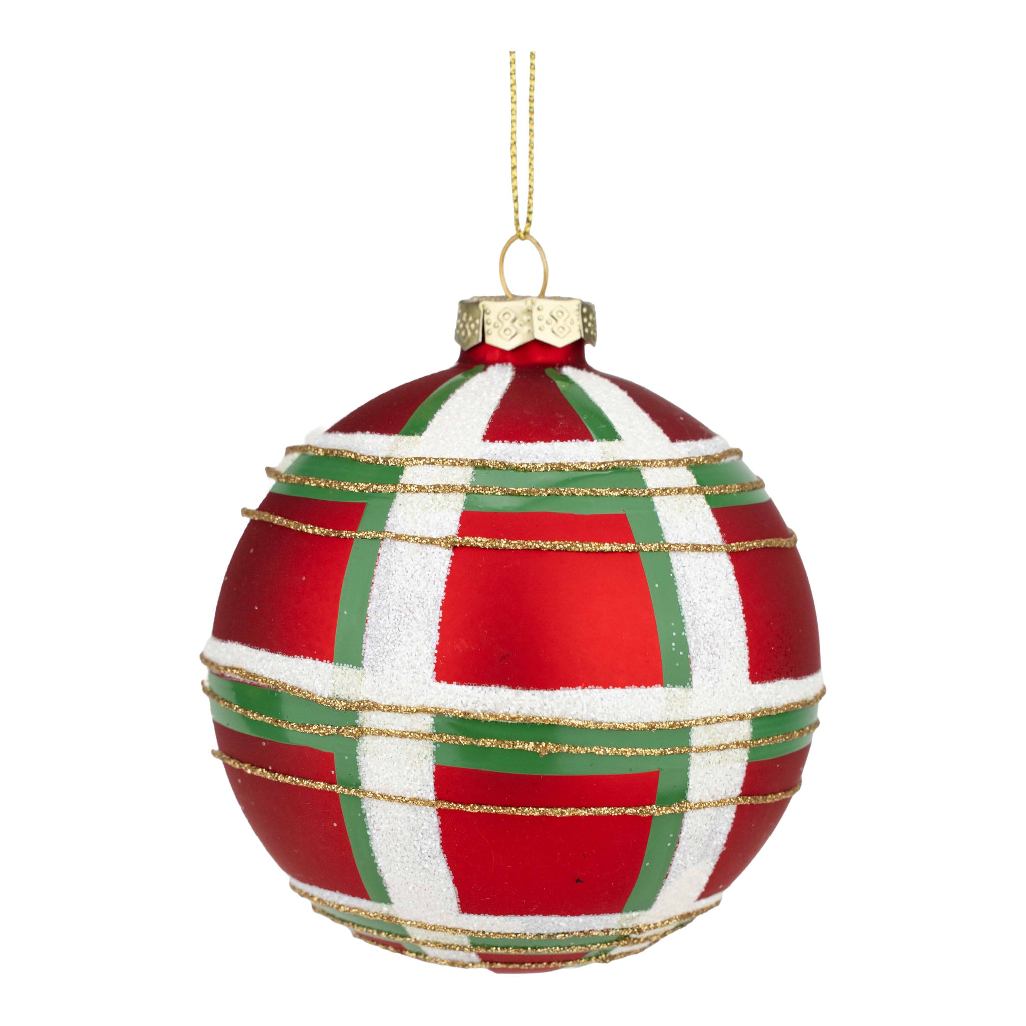 10cm Tartan Red Green White Ball - Seasonal Decor